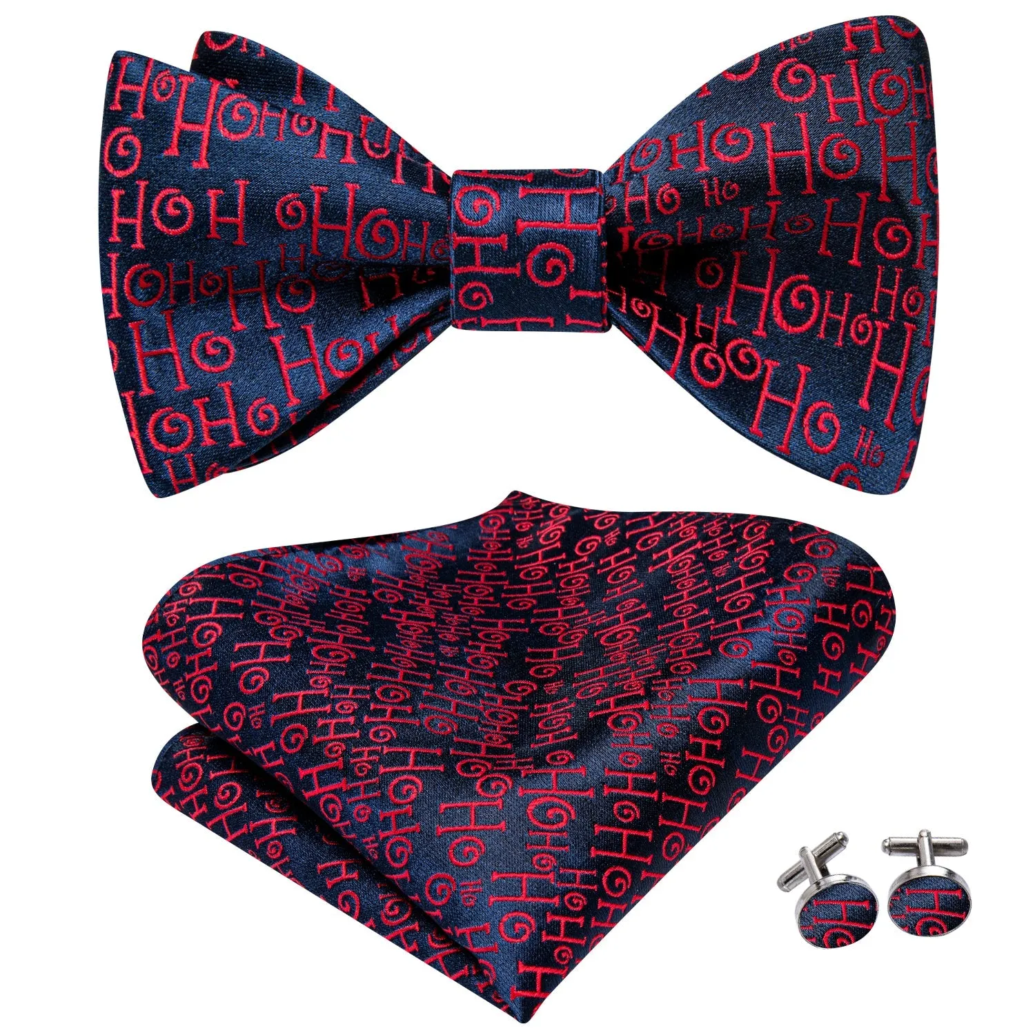 Red Novelty Self-tied Bow Tie Pocket Square Cufflinks Set sold by Ties2You product image thumbnail 2