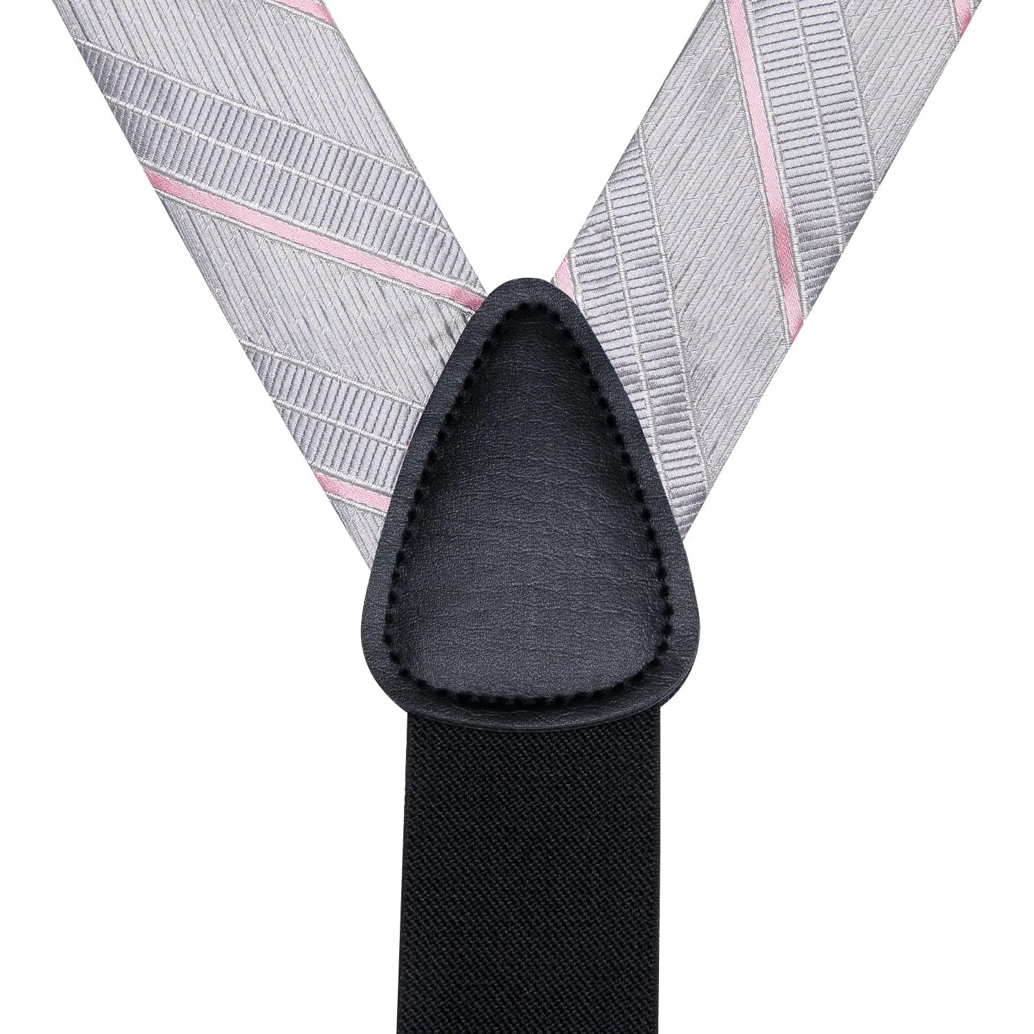Sliver Grey Pink Striped Y Back Brace Clip-on Men's Suspender with Bow Tie Set sold by Ties2You product image thumbnail 3