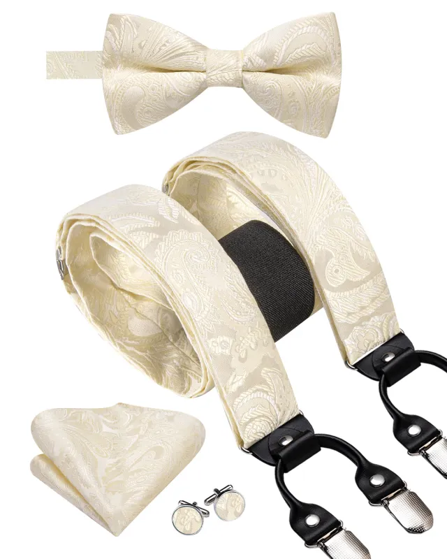 LightGoldenrodYellow Paisley Y Back Brace Clip-on Men's Suspender with Bow Tie Set sold by Ties2You
