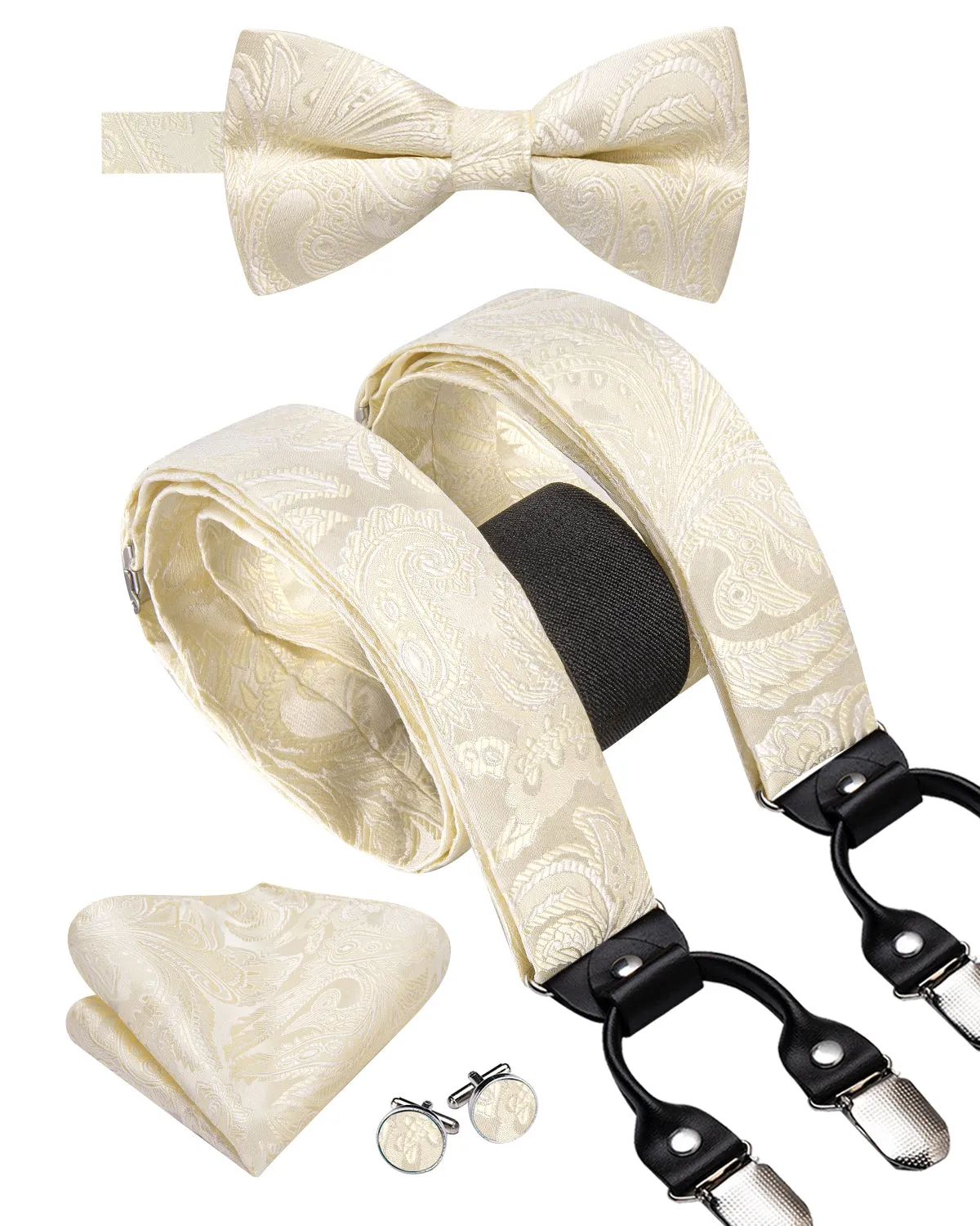 LightGoldenrodYellow Paisley Y Back Brace Clip-on Men's Suspender with Bow Tie Set sold by Ties2You