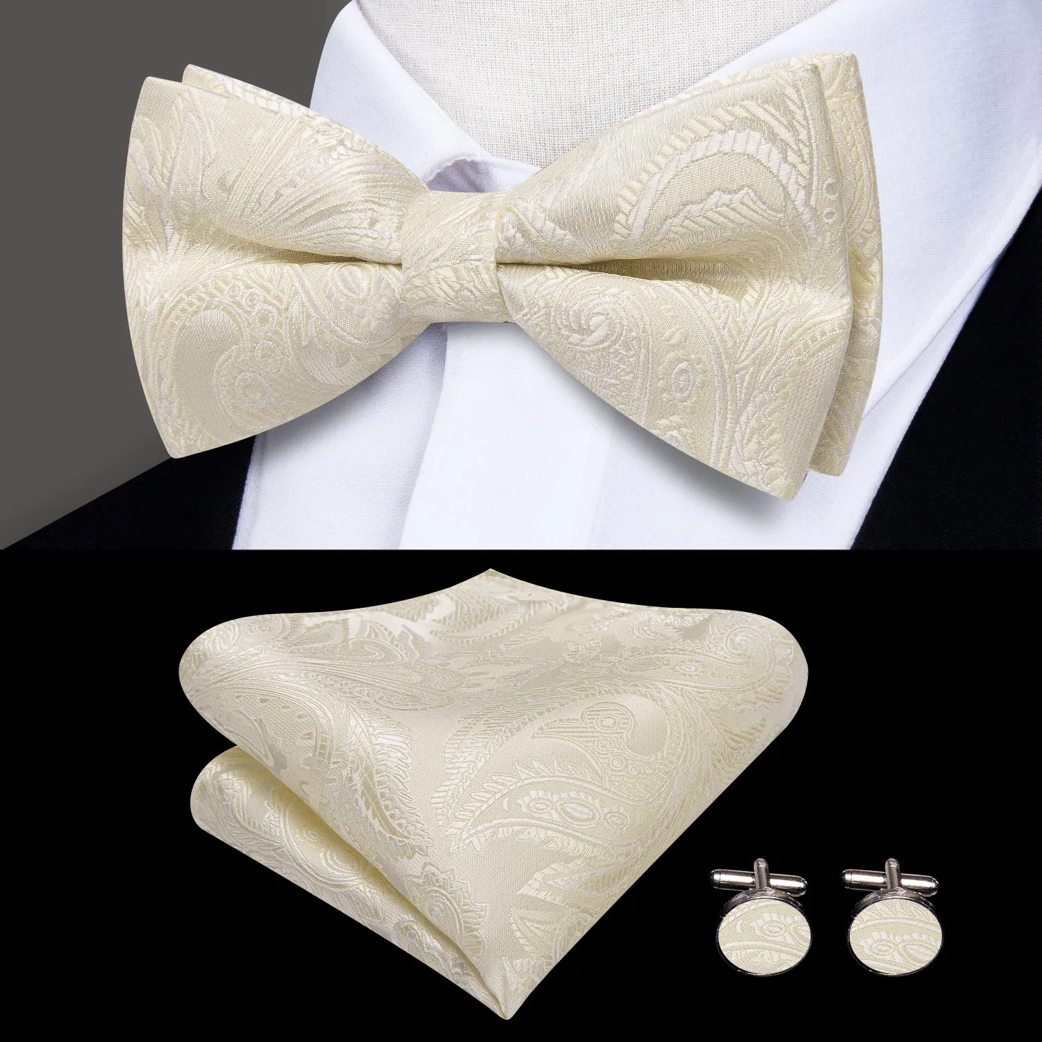 LightGoldenrodYellow Paisley Y Back Brace Clip-on Men's Suspender with Bow Tie Set sold by Ties2You product image thumbnail 5