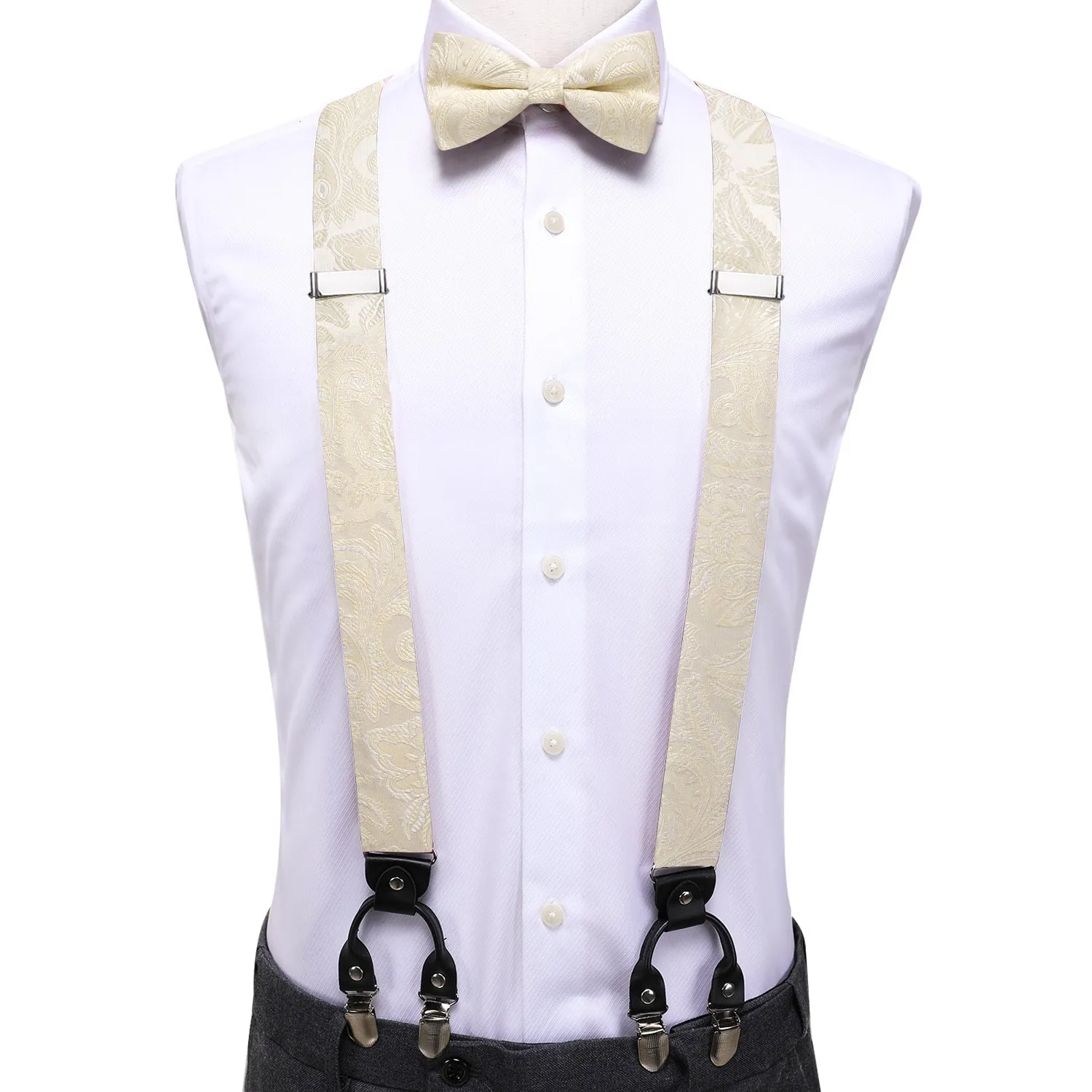 LightGoldenrodYellow Paisley Y Back Brace Clip-on Men's Suspender with Bow Tie Set sold by Ties2You product image thumbnail 2