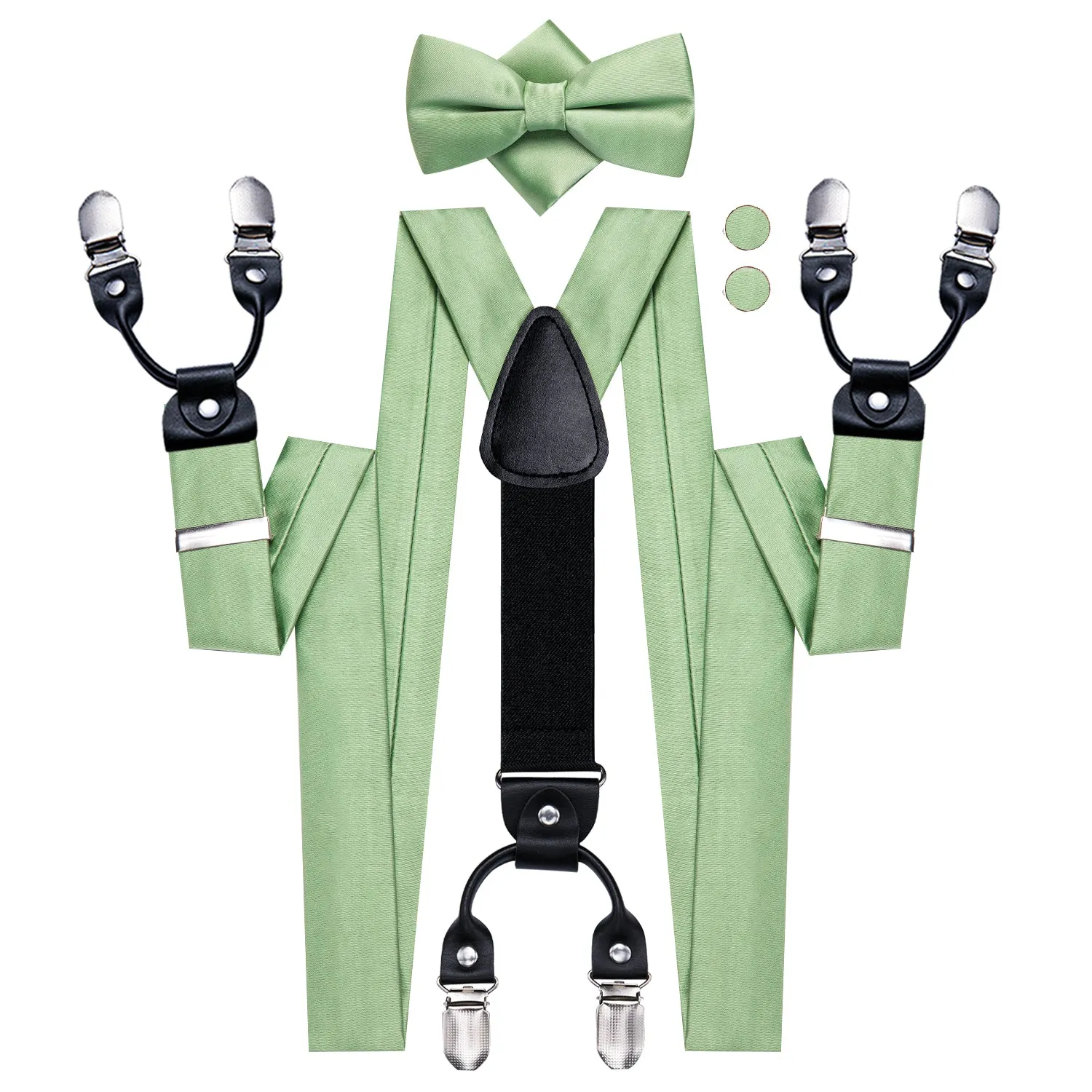 DarkSeaGreen Solid Y Back Brace Clip-on Men's Suspender with Bow Tie Set sold by Ties2You product image thumbnail 4