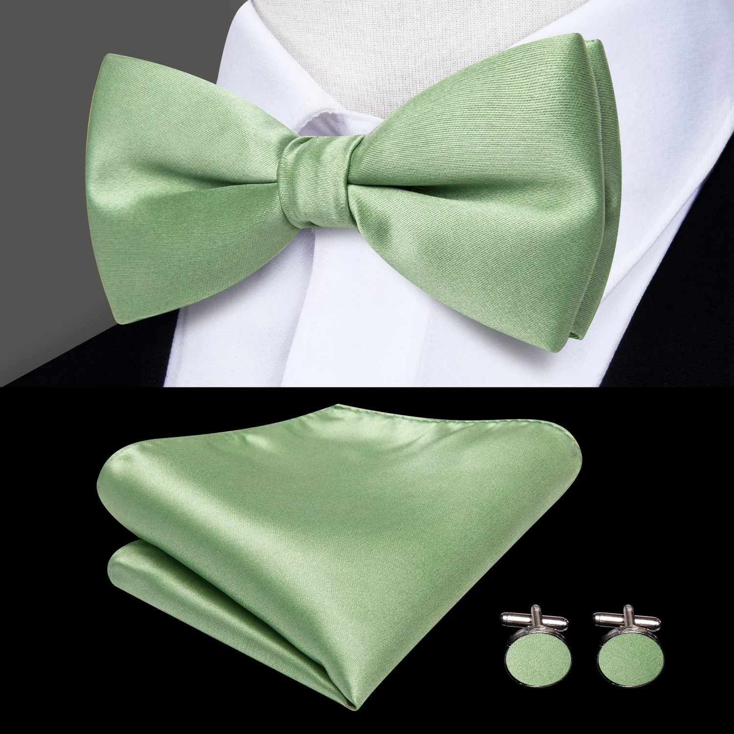 DarkSeaGreen Solid Y Back Brace Clip-on Men's Suspender with Bow Tie Set sold by Ties2You product image thumbnail 5