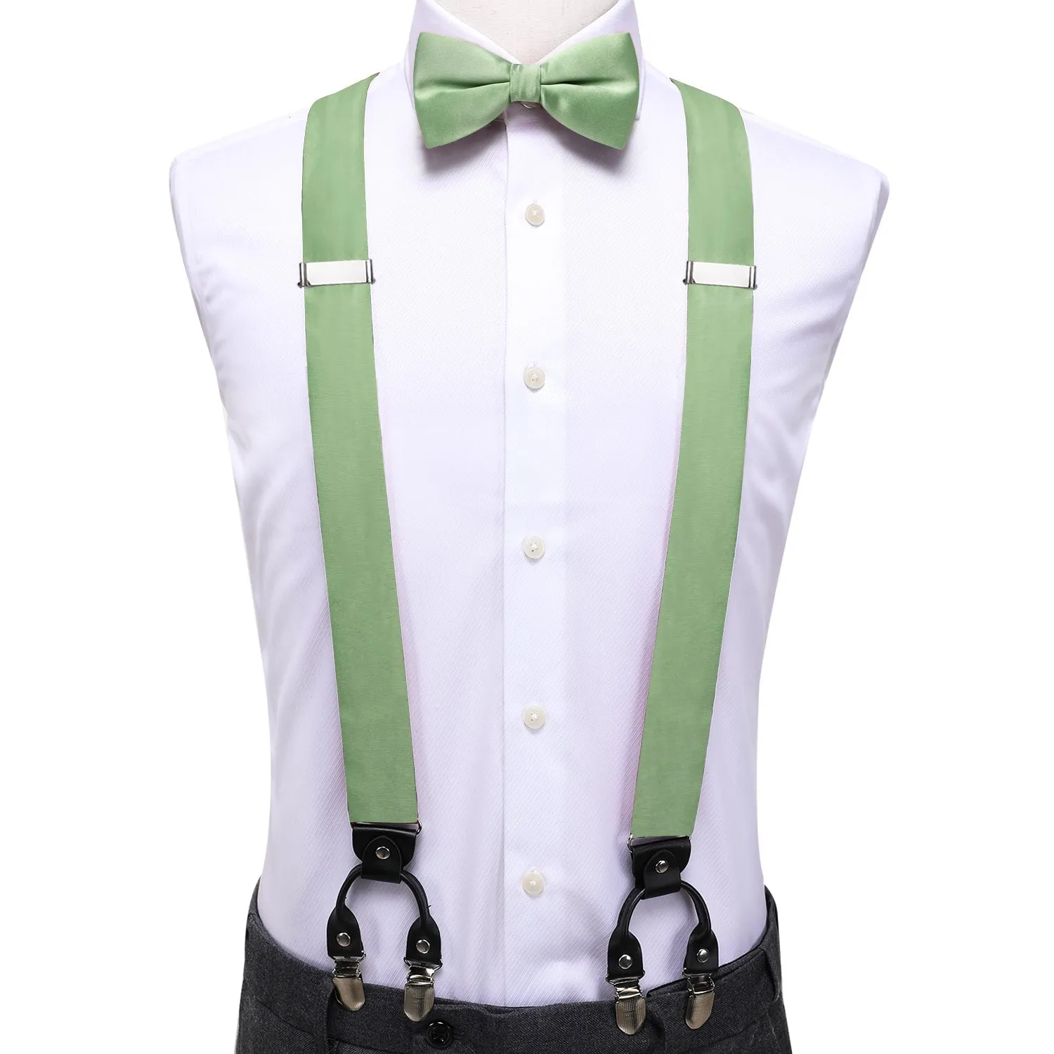 DarkSeaGreen Solid Y Back Brace Clip-on Men's Suspender with Bow Tie Set sold by Ties2You product image thumbnail 2