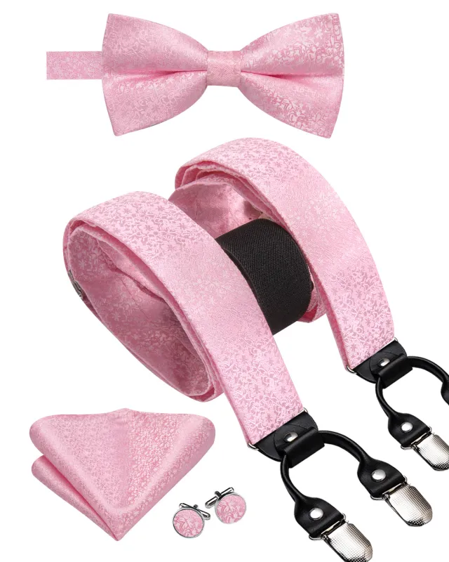 Pink Geometric Y Back Brace Clip-on Men's Suspender with Bow Tie Set sold by Ties2You