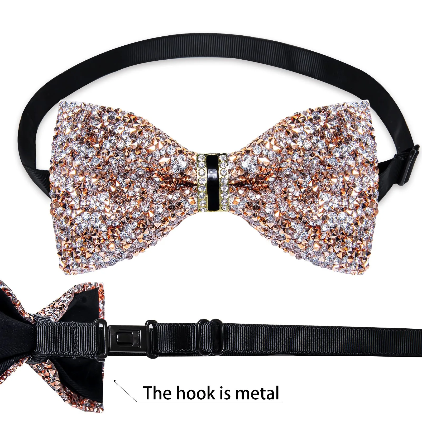 Champagne Sliver Imitated Crystal Men's Pre-tied Bowtie for Party sold by Ties2You product image thumbnail 4
