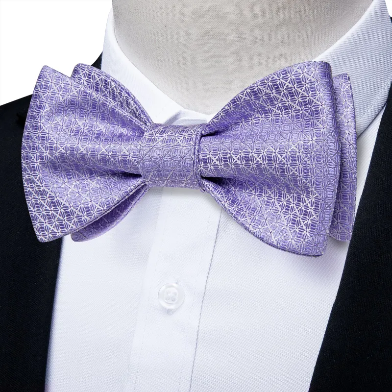 MediumPurple Geometric Self-tied Bow Tie Pocket Square Cufflinks Set sold by Ties2You