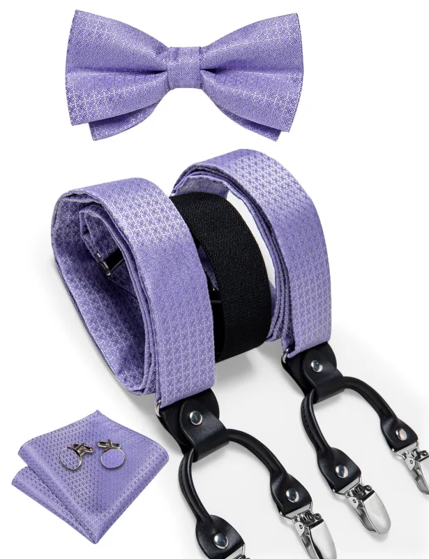 MediumPurple Geometric Y Back Brace Clip-on Men's Suspender with Bow Tie Set sold by Ties2You