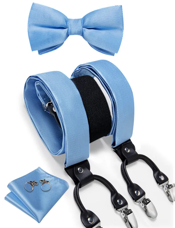 SkyBlue Solid Y Back Brace Clip-on Men's Suspender with Bow Tie Set sold by Ties2You