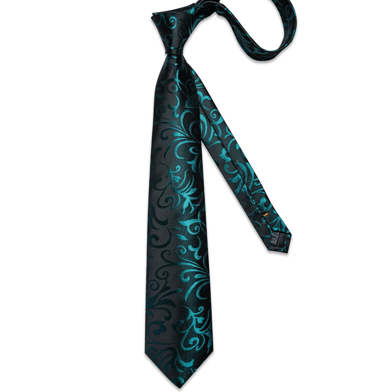 Black Teal Floral Men's Necktie Pocket Square Cufflinks Set sold by Ties2You product image thumbnail 5