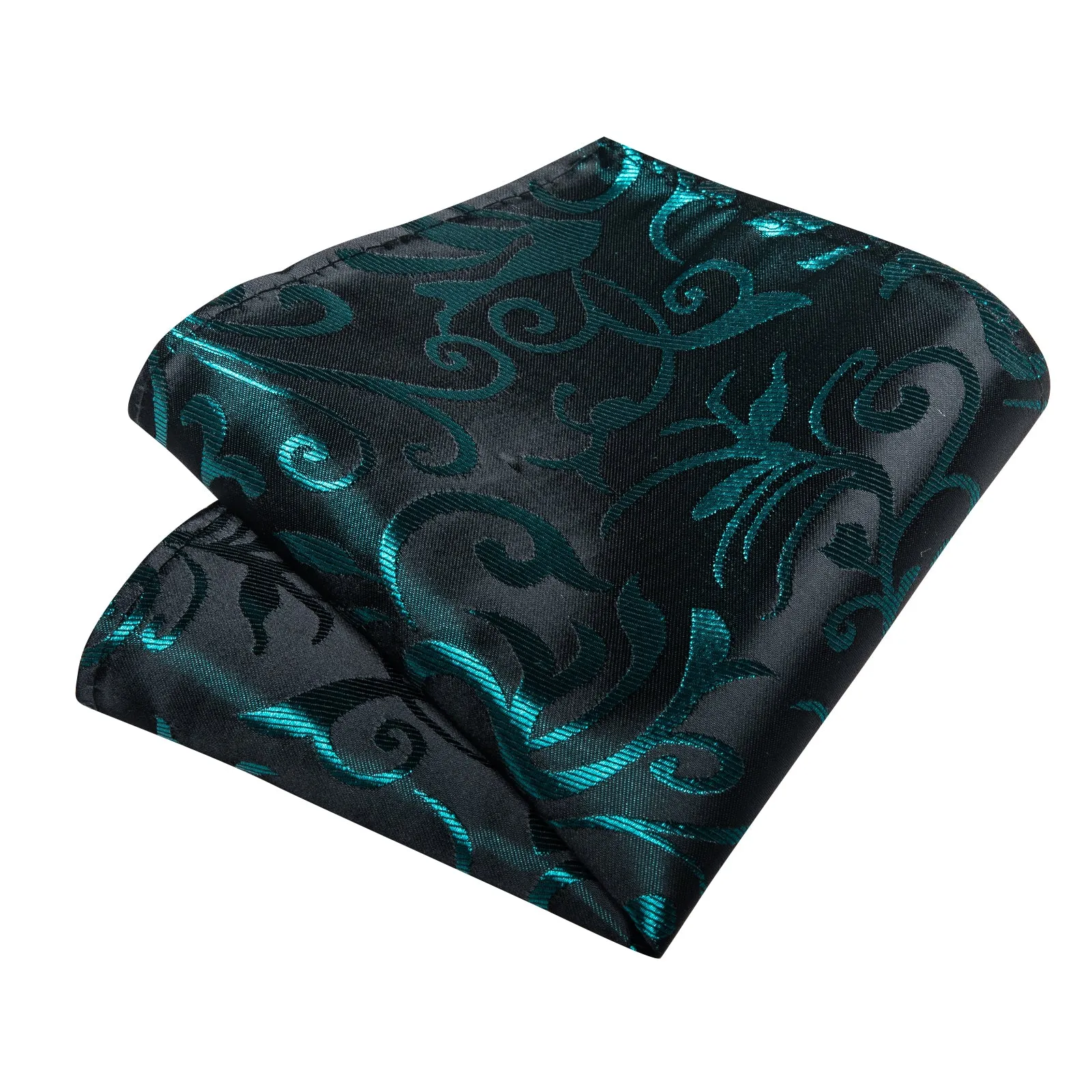 Black Teal Floral Men's Necktie Pocket Square Cufflinks Set sold by Ties2You product image thumbnail 3