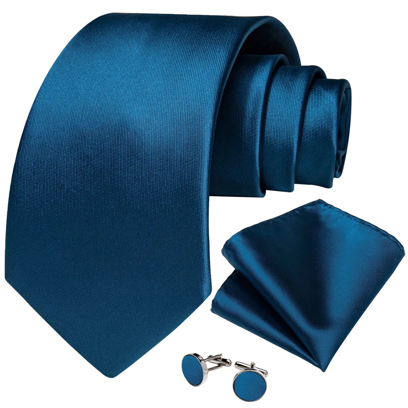 Salvia Blue Solid Men's Necktie Pocket Square Cufflinks Set sold by Ties2You product image thumbnail 2