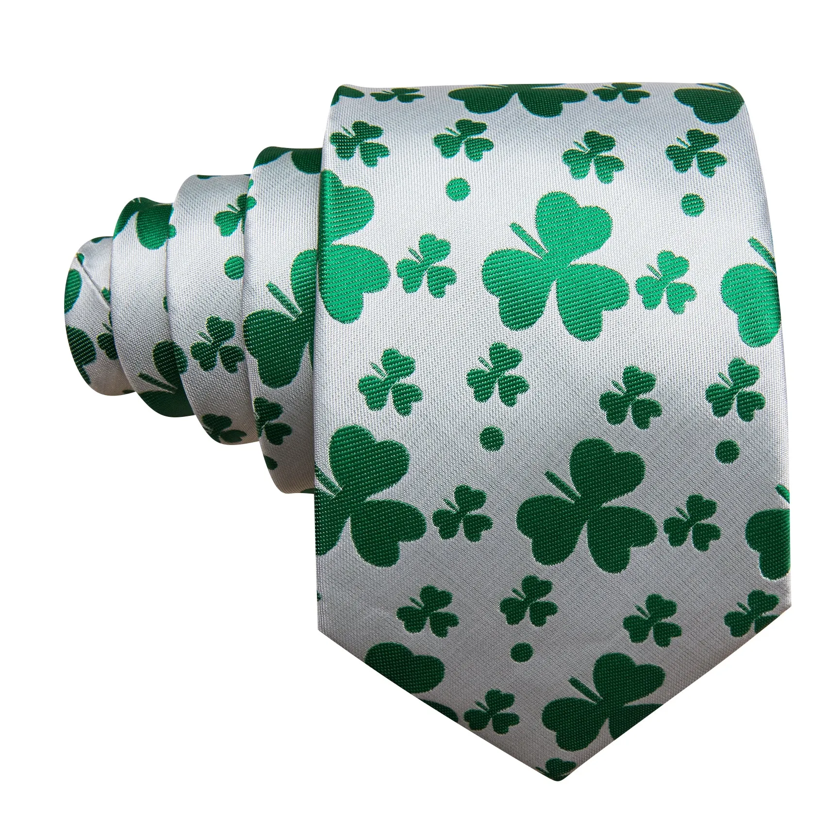White Green Clover Botanical Men's Necktie Pocket Square Cufflinks Set sold by Ties2You product image thumbnail 5