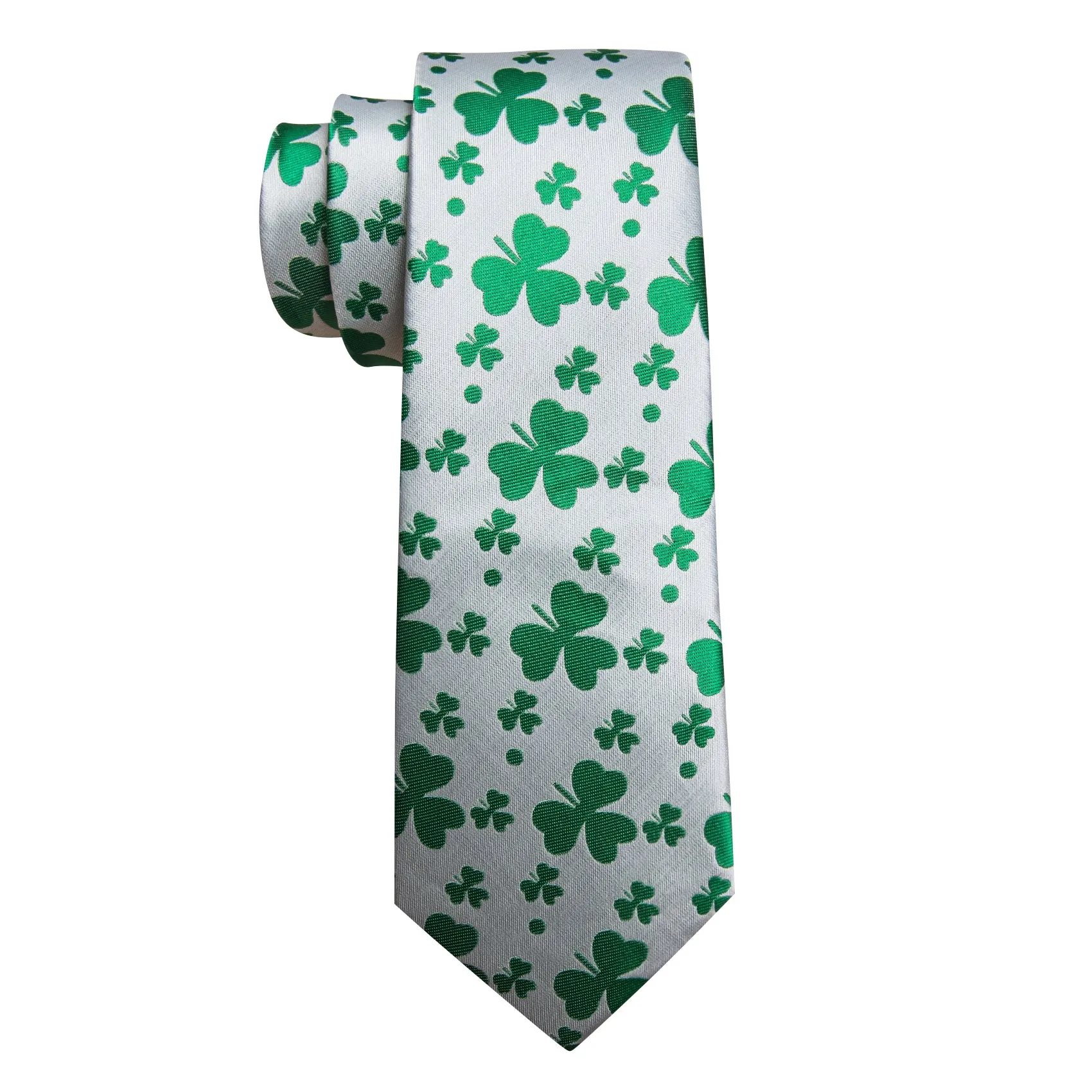White Green Clover Botanical Men's Necktie Pocket Square Cufflinks Set sold by Ties2You product image thumbnail 4