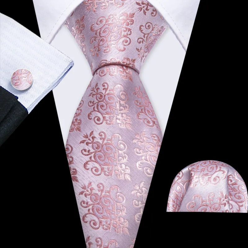 Mist Pink Floral Men's Necktie Pocket Square Cufflinks Set sold by Ties2You