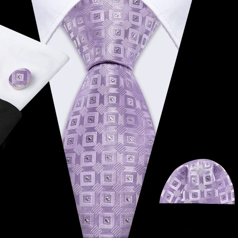 Mist Violet Geometric Men's Necktie Pocket Square Cufflinks Set sold by Ties2You