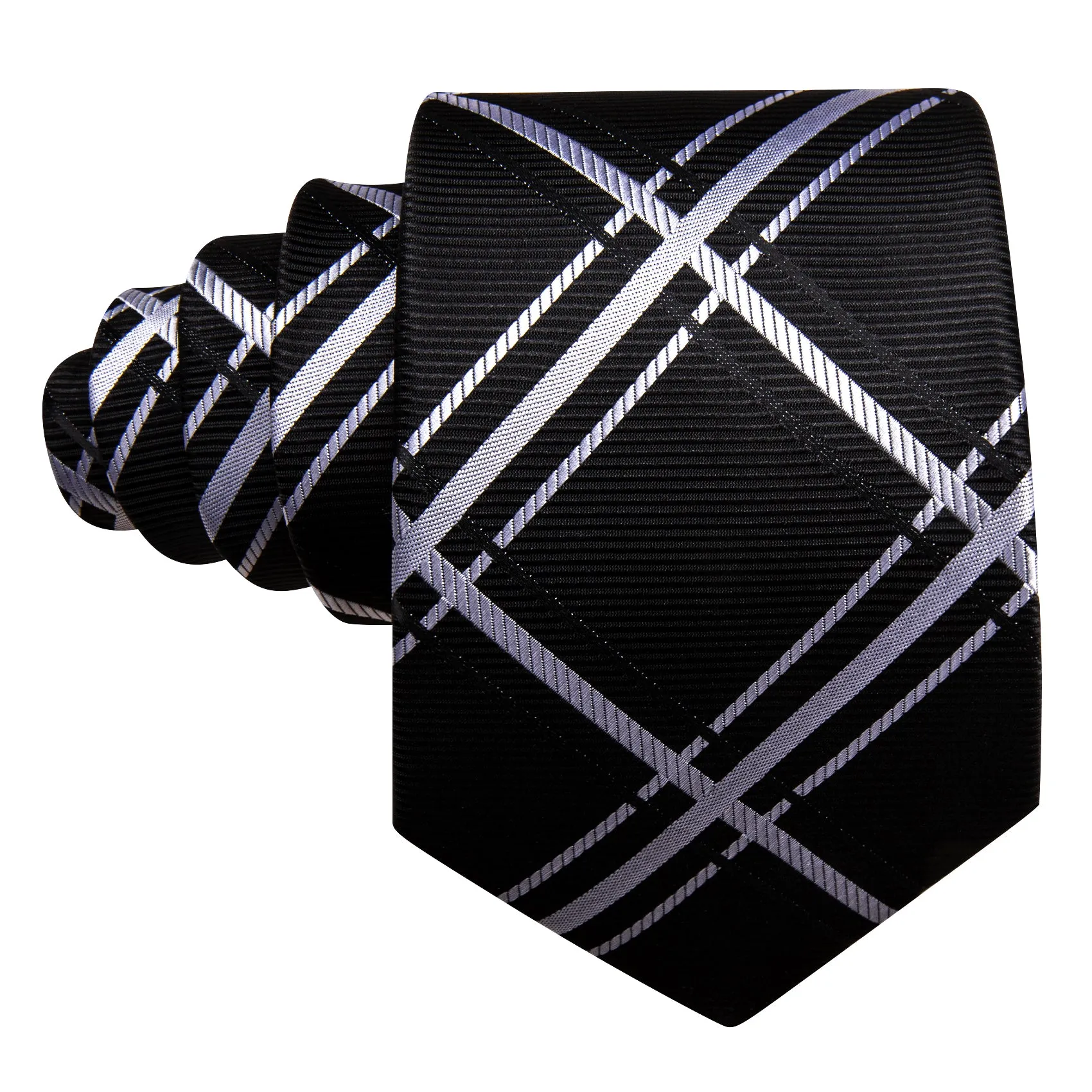 Black White Plaid Men's Necktie Pocket Square Cufflinks Set sold by Ties2You product image thumbnail 4
