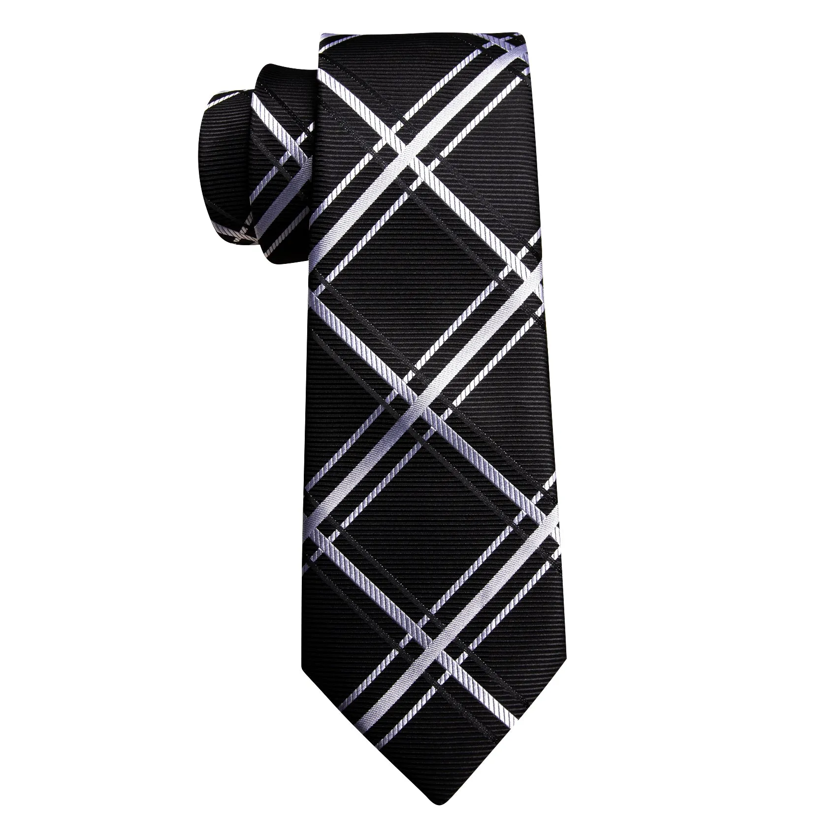 Black White Plaid Men's Necktie Pocket Square Cufflinks Set sold by Ties2You product image thumbnail 5