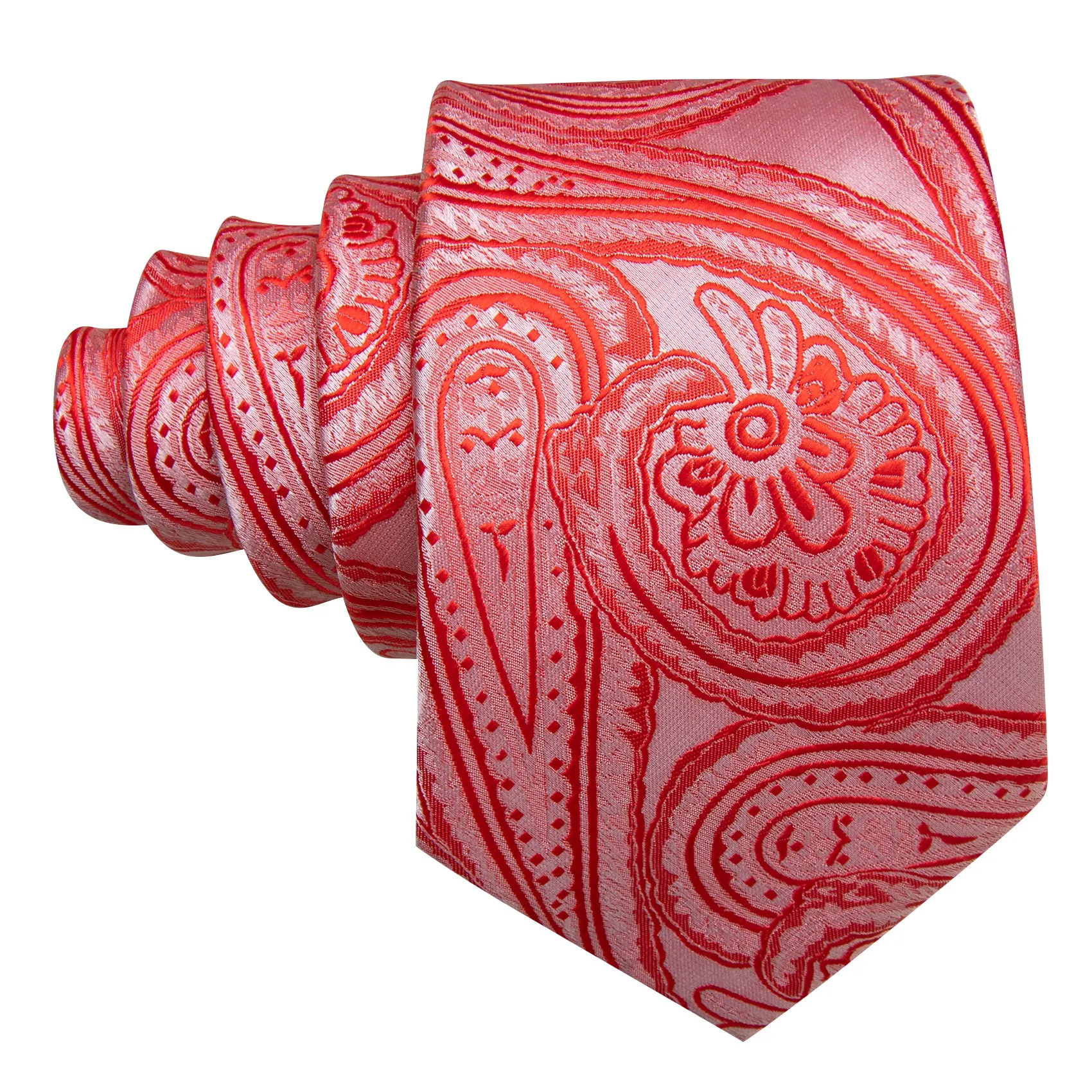 Strong Red Pink Paisley Men's Necktie Pocket Square Cufflinks Set sold by Ties2You product image thumbnail 4