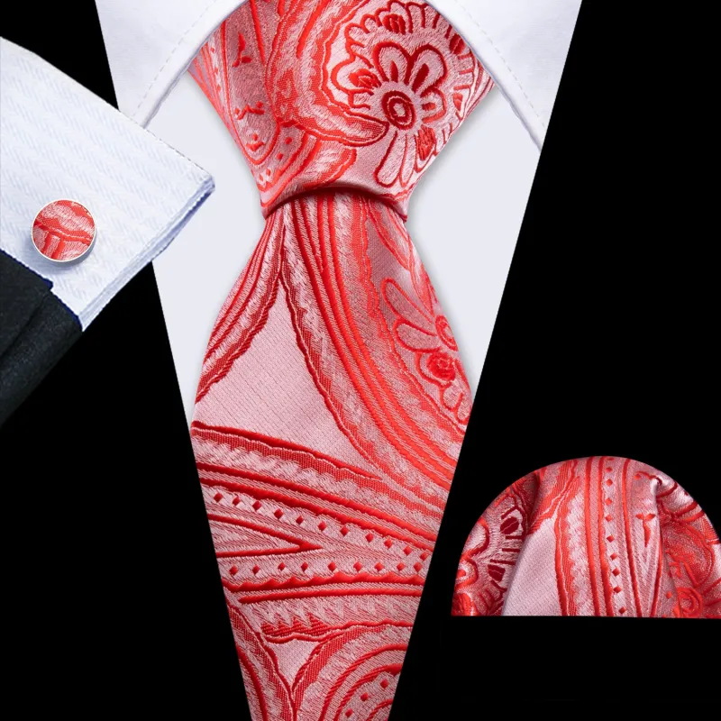 Strong Red Pink Paisley Men's Necktie Pocket Square Cufflinks Set sold by Ties2You