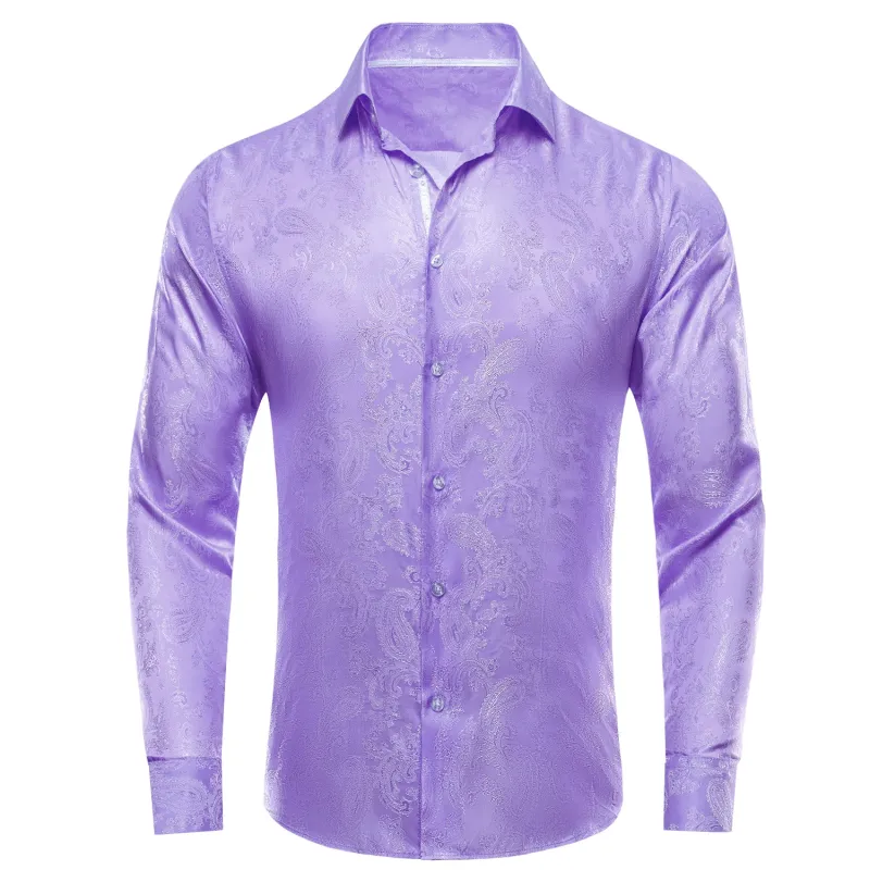 Ties2you Button Down Shirt Lilac Purple Paisley Satin Men's Long Sleeve Shirt sold by Ties2You