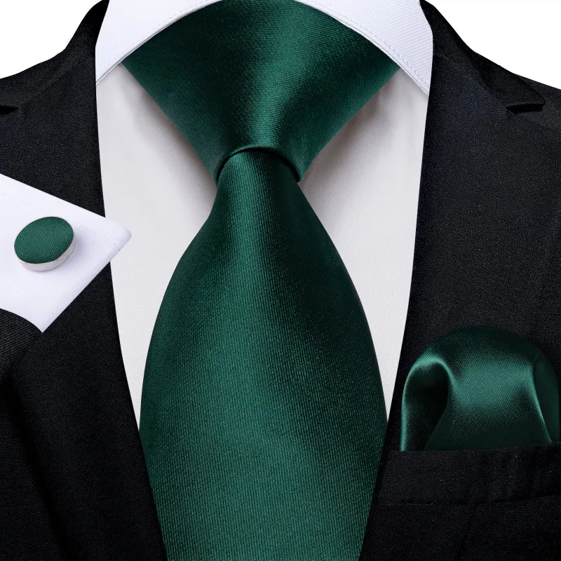 Ties2you Silk Hunter Green Necktie Solid Prom Formal Tie Handkercheif Cufflinks Set sold by Ties2You