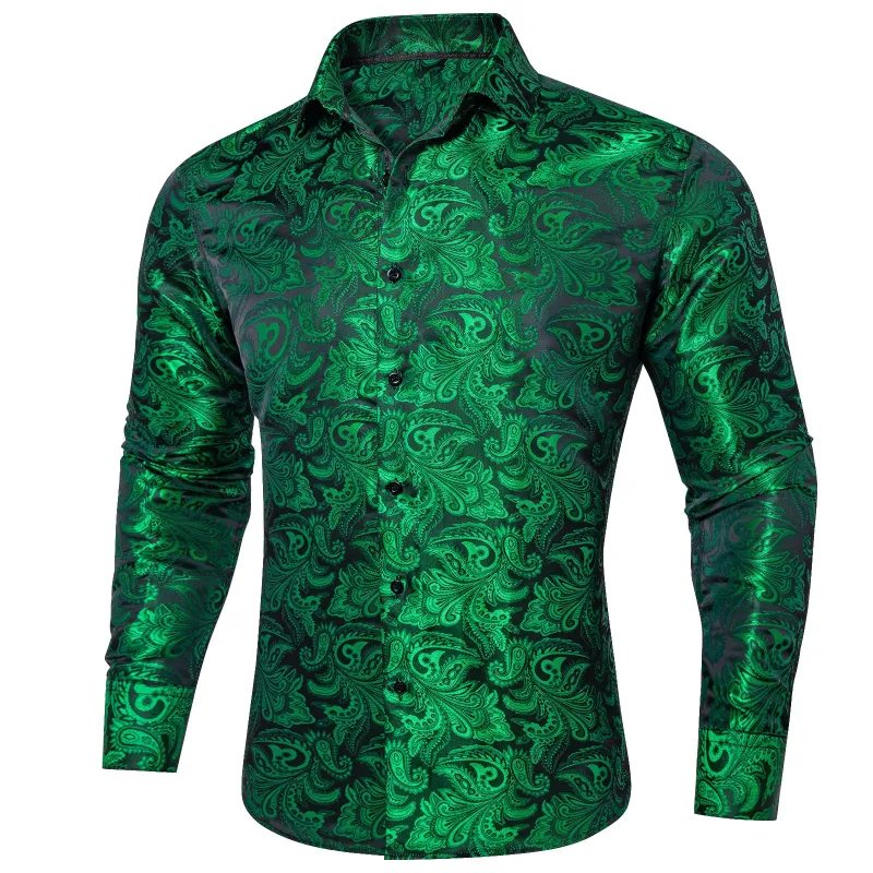 Ties2you Mens Emerald Green Dress Shirt Paisley Silk Long Sleeve Button Down Formal Shirts sold by Ties2You