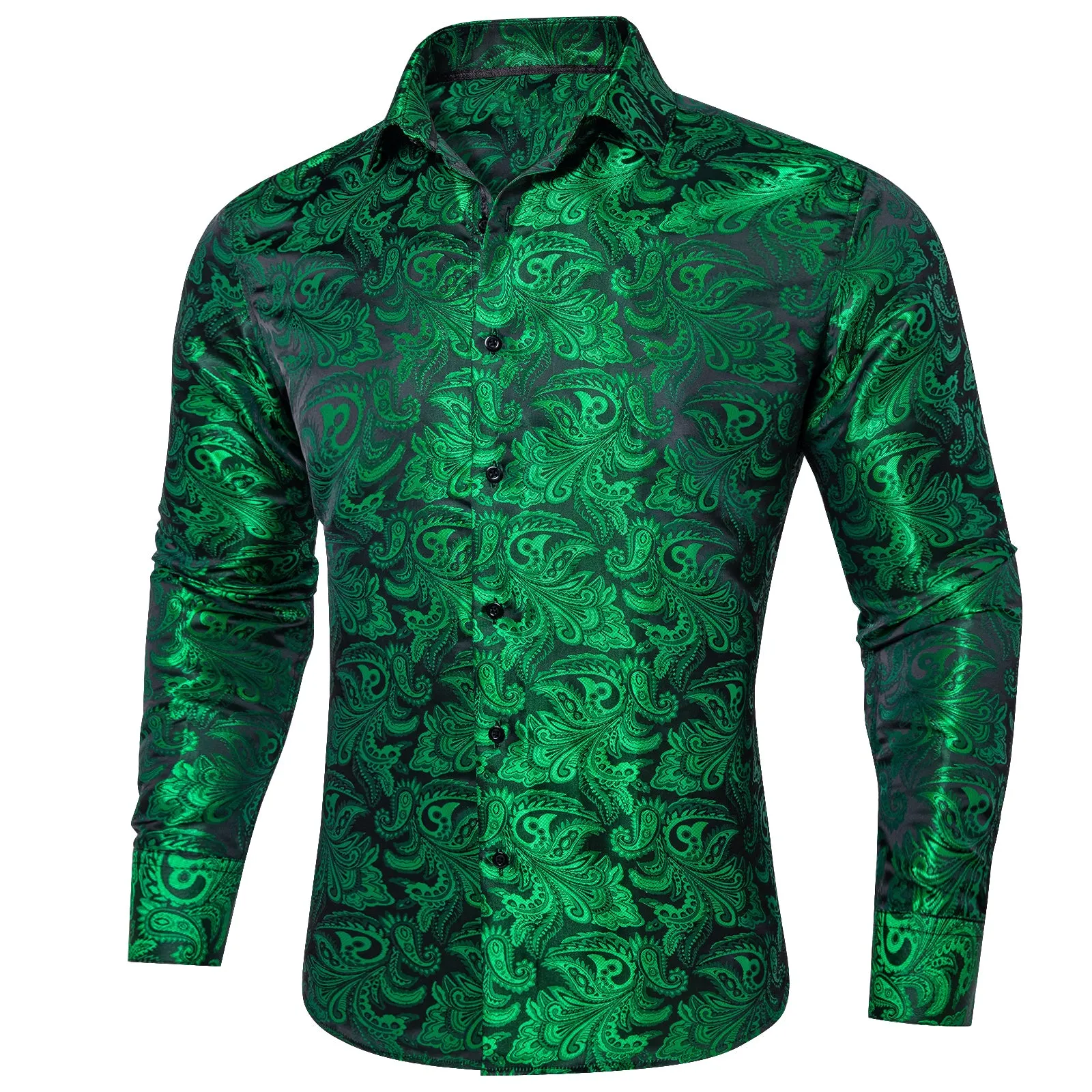 Ties2you Mens Emerald Green Dress Shirt Paisley Silk Long Sleeve Button Down Formal Shirts sold by Ties2You