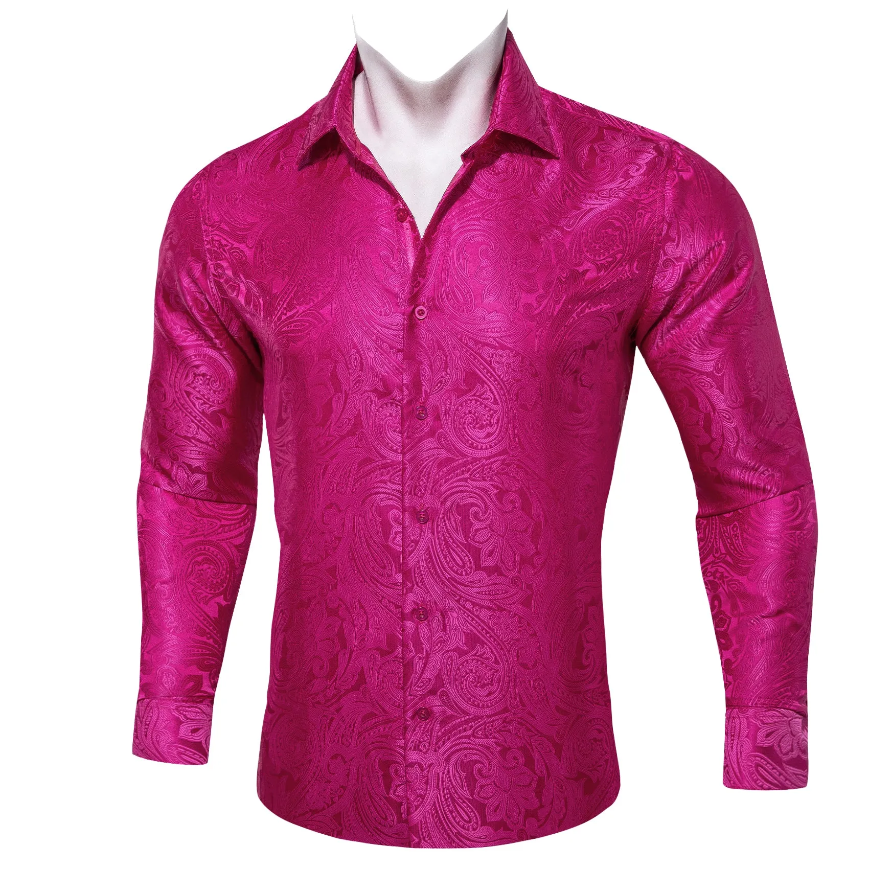 Rose Pink Paisley Men's Long Sleeve Shirt sold by Ties2You product image thumbnail 4