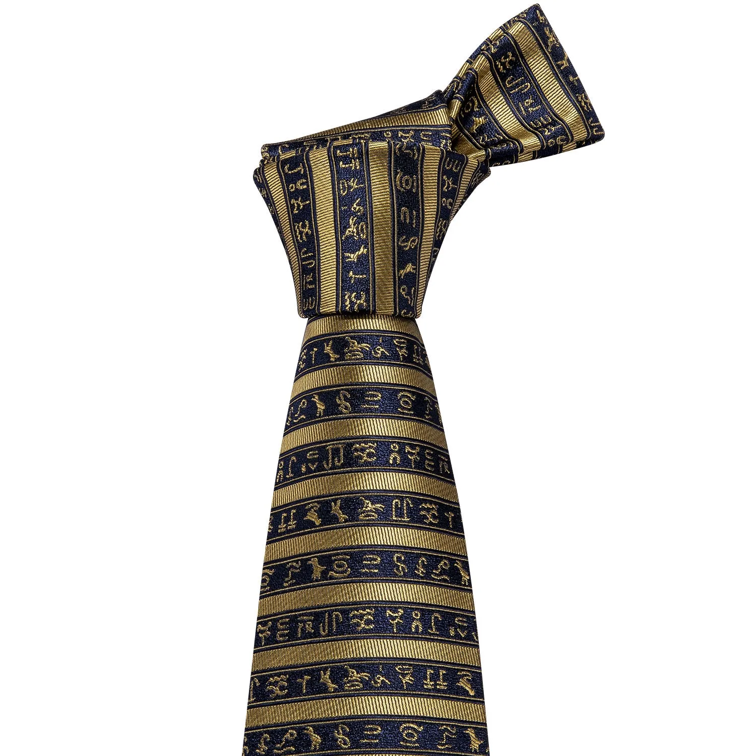 Dark Blue Yellow Striped Men's Necktie Pocket Square Cufflinks Set sold by Ties2You product image thumbnail 5
