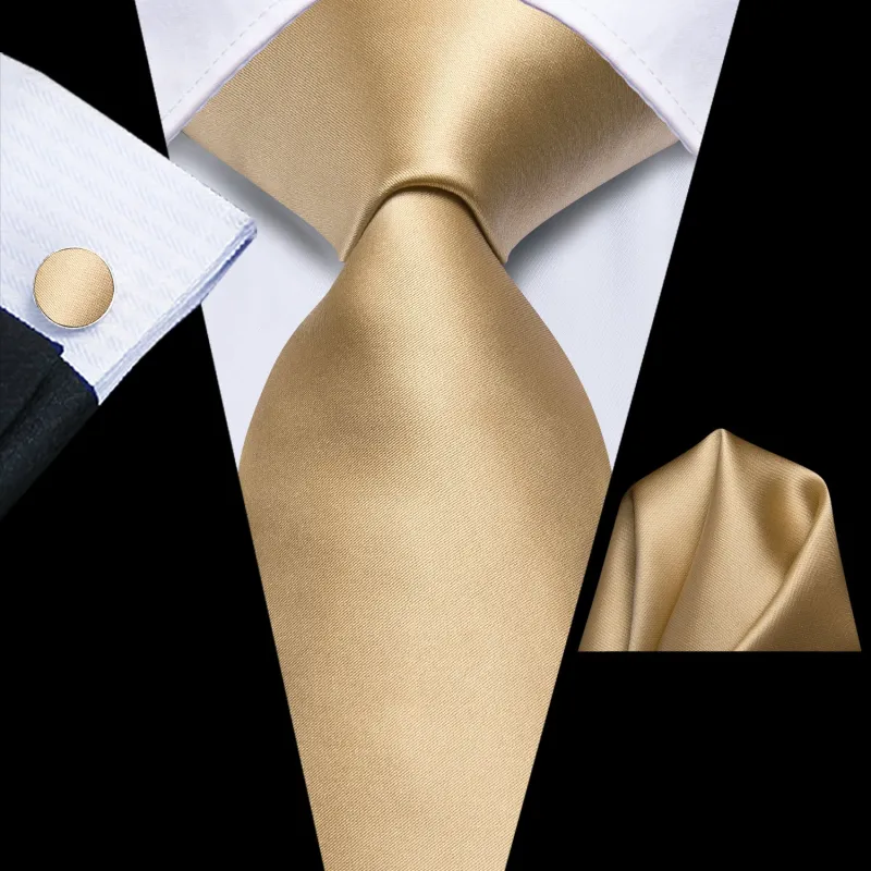 Champagne Solid Men's Necktie Pocket Square Cufflinks Set sold by Ties2You