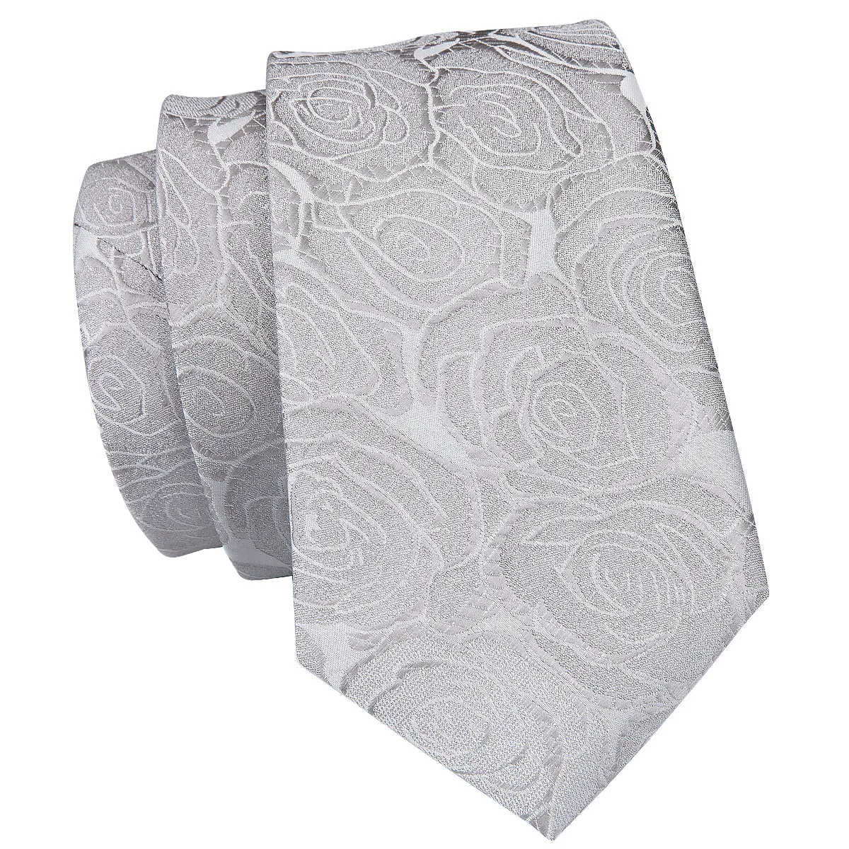 Silver Grey Floral Tie Pocket Square Cufflinks Set sold by Ties2You