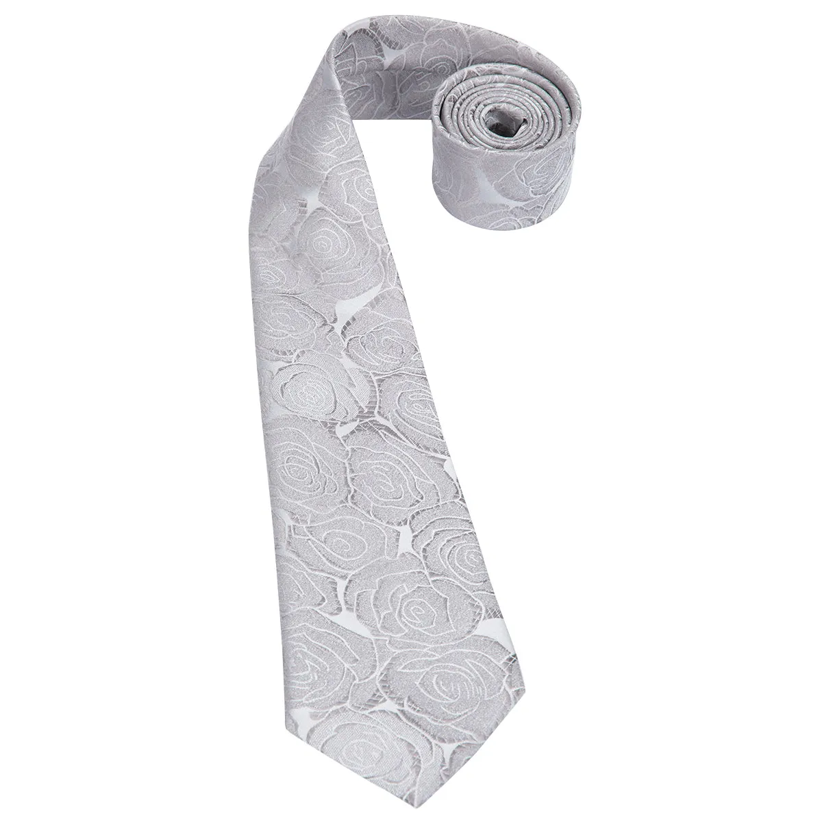 Silver Grey Floral Tie Pocket Square Cufflinks Set sold by Ties2You product image thumbnail 5