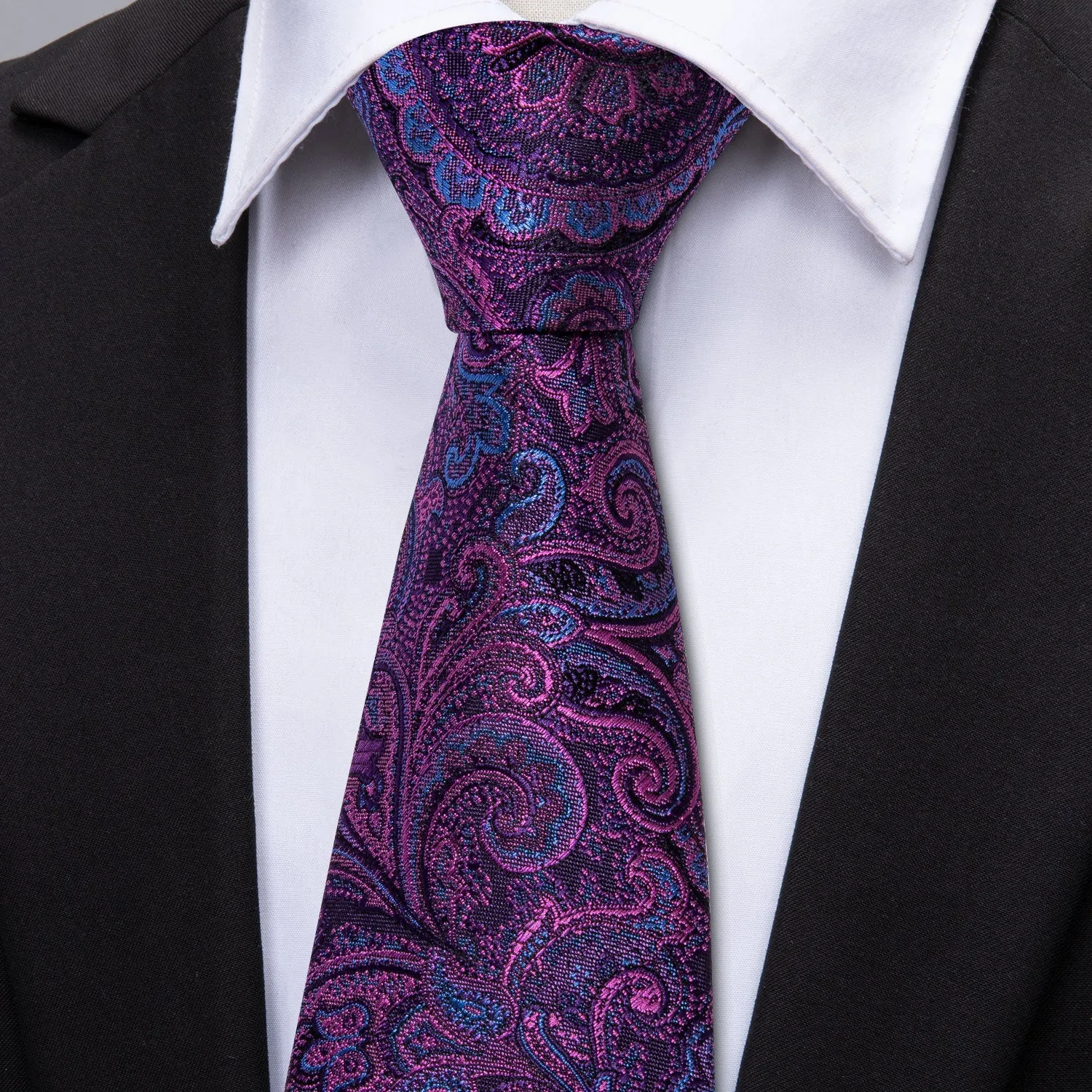 Purple Blue Paisley Men's Necktie Pocket Square Cufflinks Set 8cm sold by Ties2You product image thumbnail 3