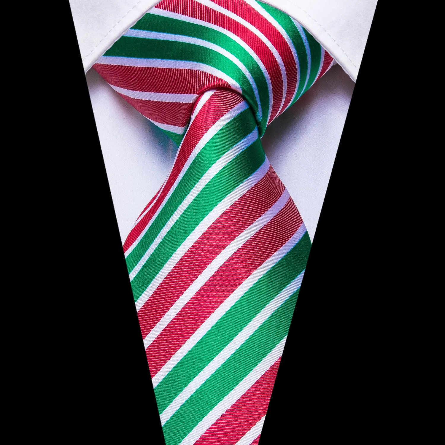 Light Green Red Striped Men's Tie Handkerchief Cufflinks Set sold by Ties2You product image thumbnail 2