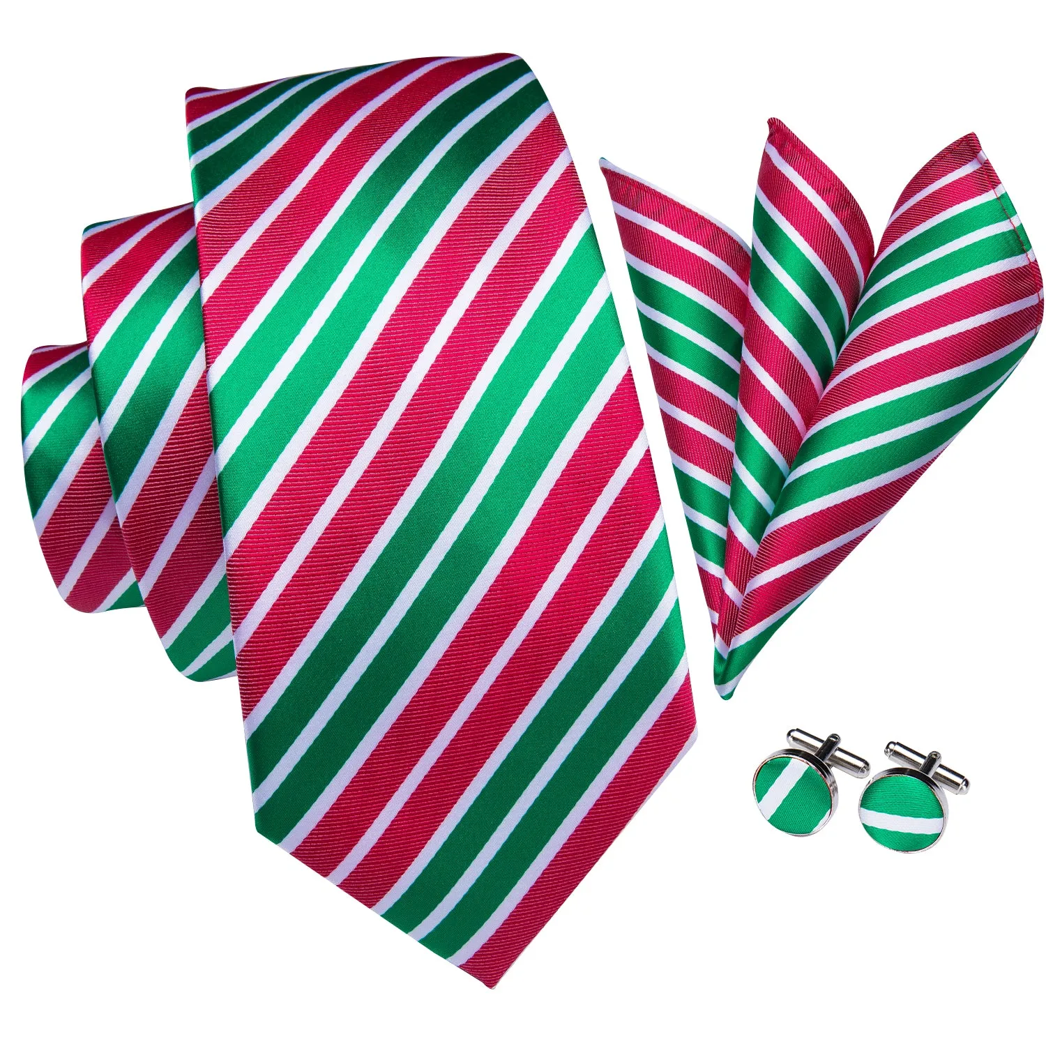 Light Green Red Striped Men's Tie Handkerchief Cufflinks Set sold by Ties2You product image thumbnail 3