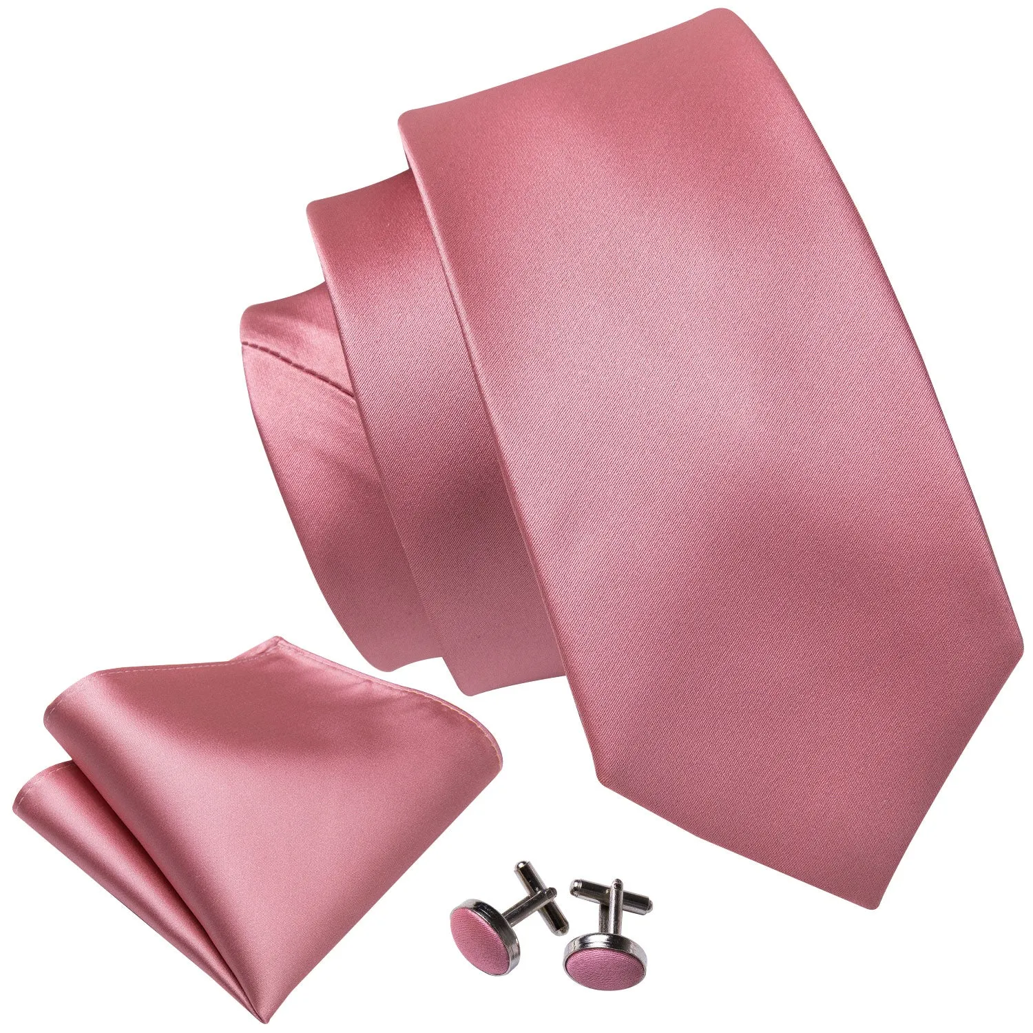 Flesh Pink Solid Necktie Pocket Square Cufflinks Set sold by Ties2You product image thumbnail 2