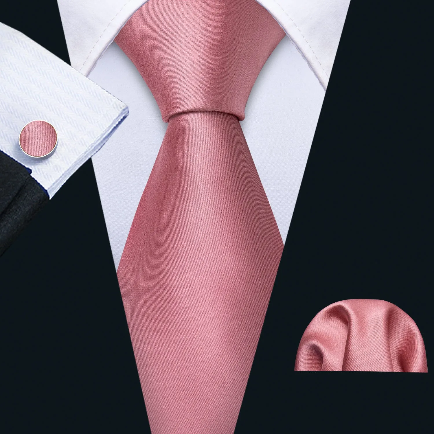 Flesh Pink Solid Necktie Pocket Square Cufflinks Set sold by Ties2You