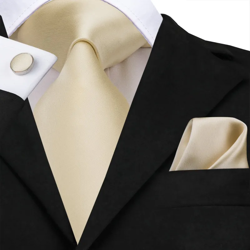 Beige Solid Soft Silk Men's Tie Pocket Square Cufflinks Set sold by Ties2You