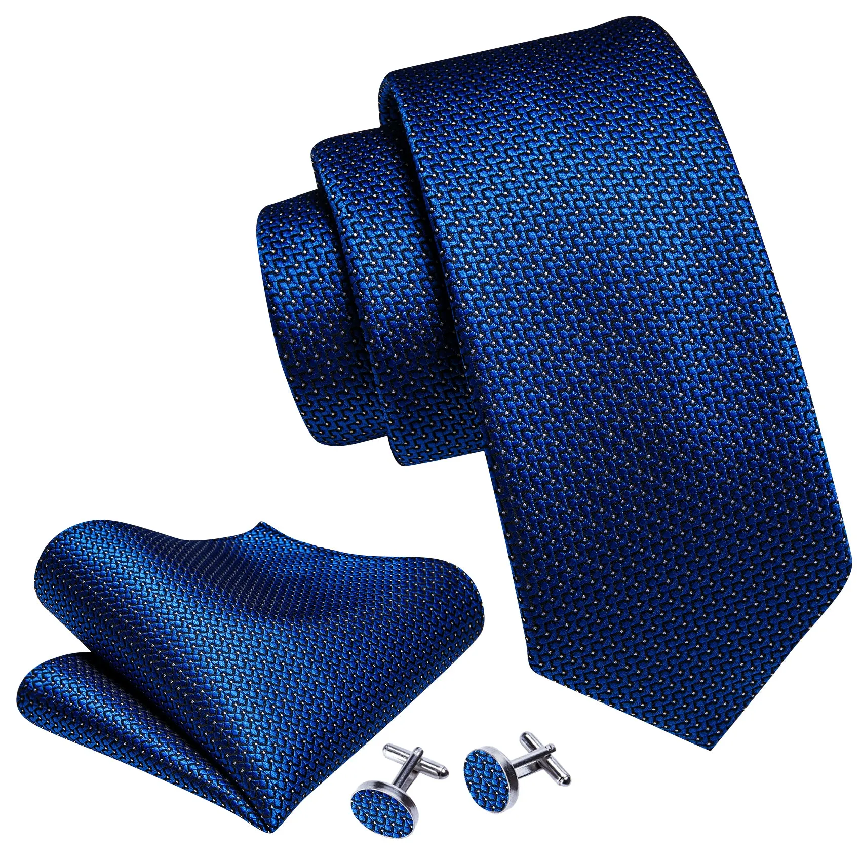 Dark Blue Polka Dot Silk Men's Necktie Pocket Square Cufflinks Set sold by Ties2You product image thumbnail 2