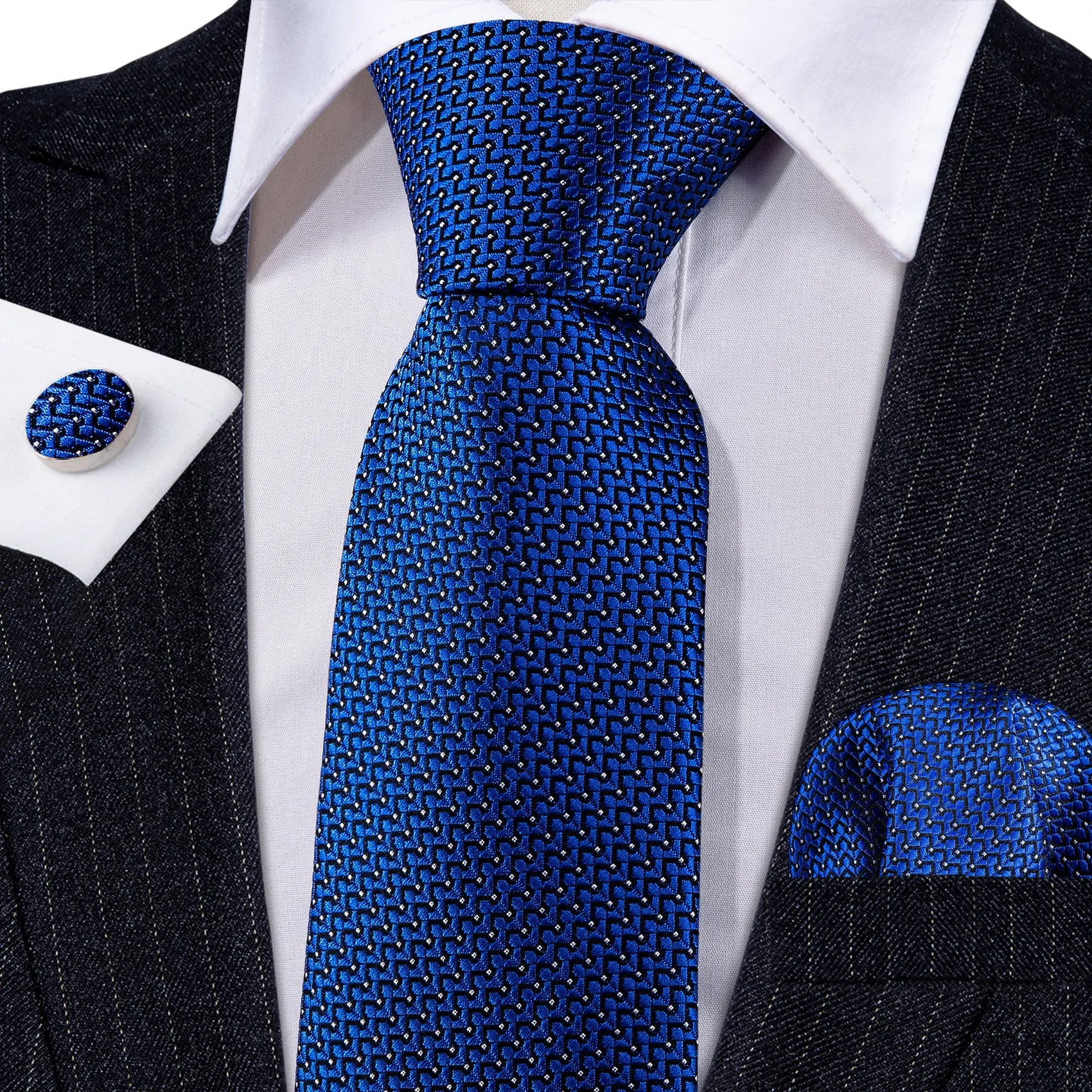 Dark Blue Polka Dot Silk Men's Necktie Pocket Square Cufflinks Set sold by Ties2You product image thumbnail 3