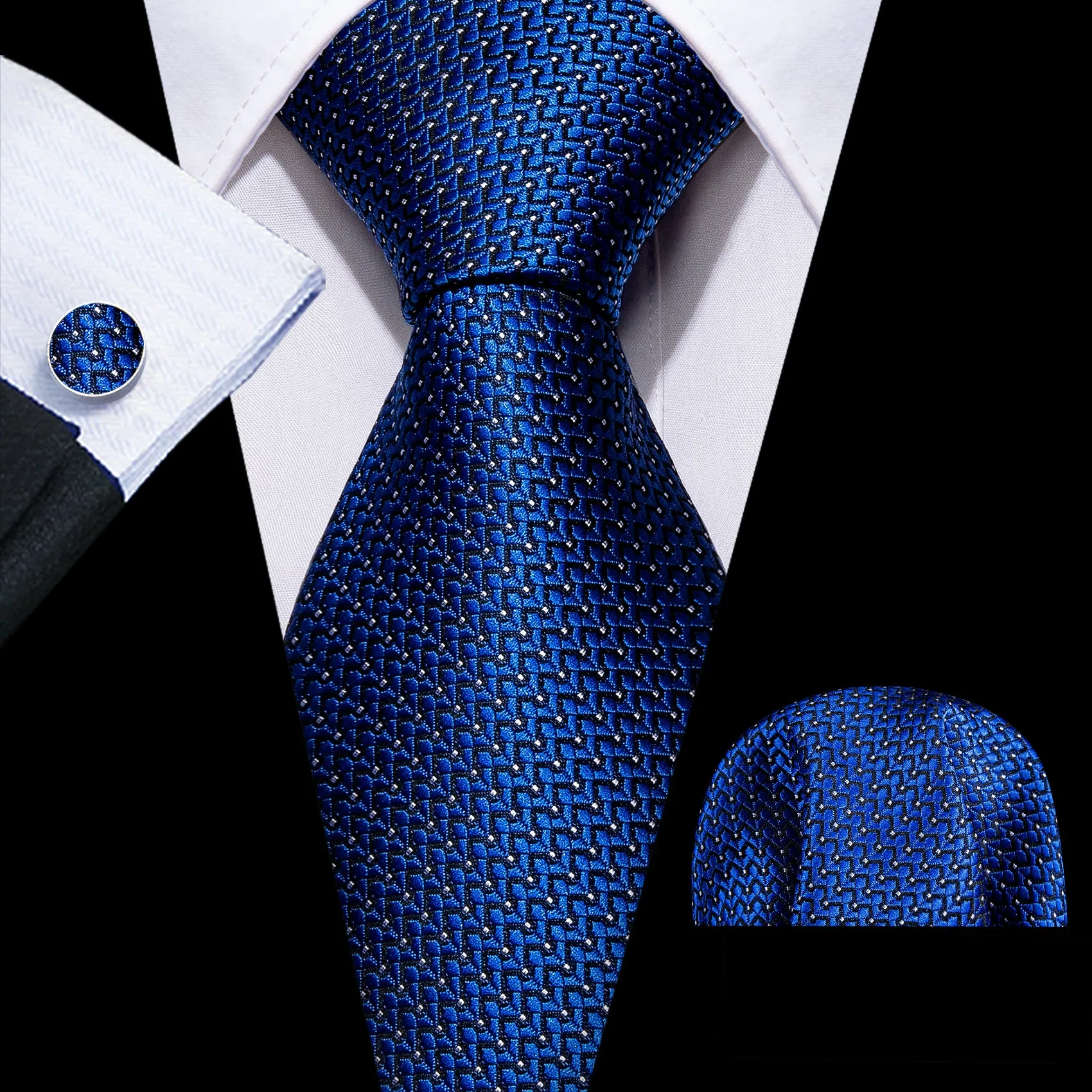 Dark Blue Polka Dot Silk Men's Necktie Pocket Square Cufflinks Set sold by Ties2You