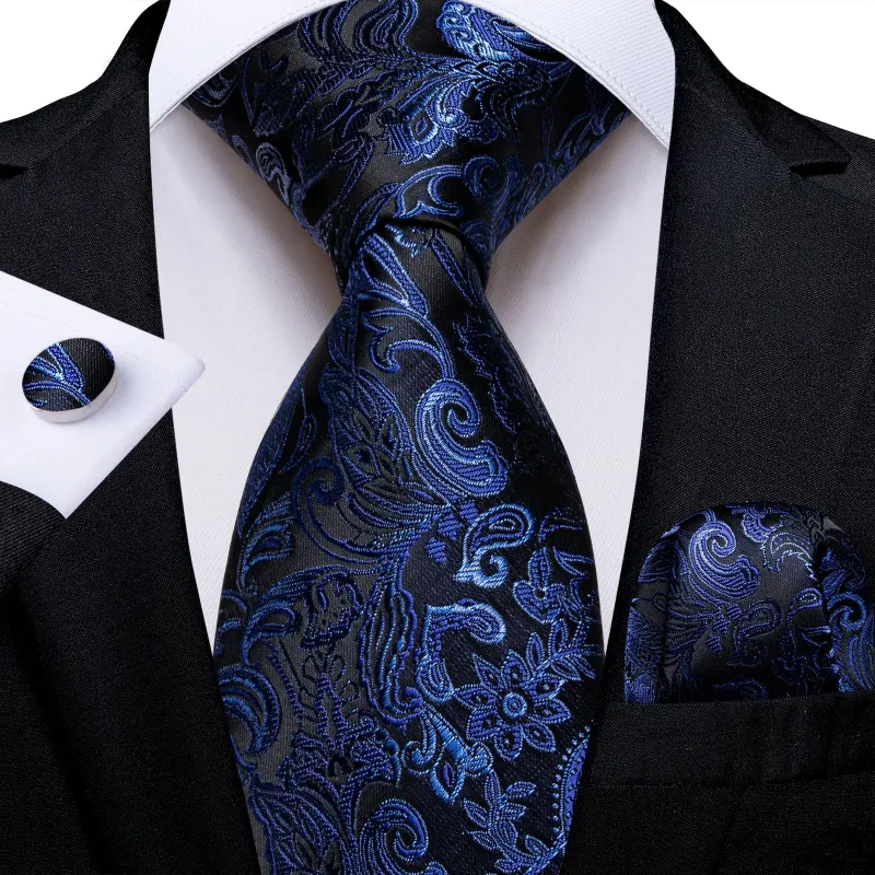 Royal Blue Paisley Silk Men's Necktie Pocket Square Cufflinks Set sold by Ties2You