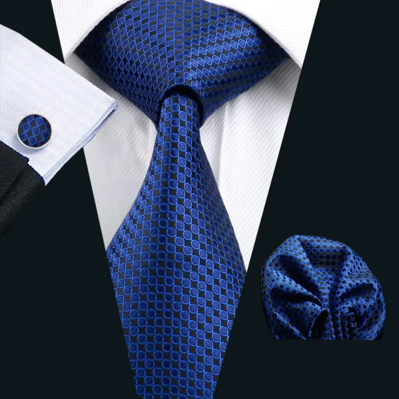 Deep Blue Polka Dot Men's 63 Inches Extra Long Tie Pocket Square Cufflinks Set sold by Ties2You
