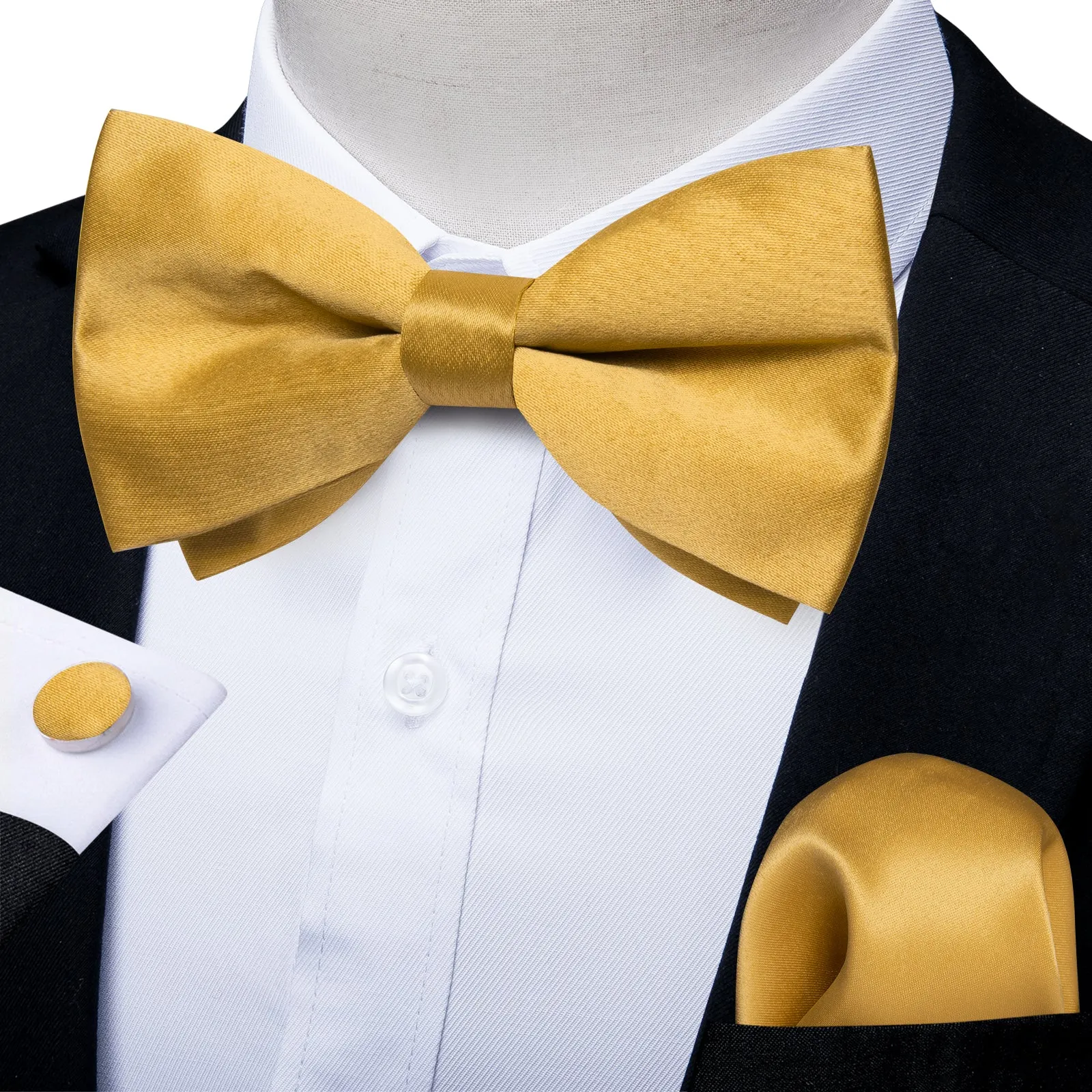 Golden Solid Men's Pre-tied Bowtie Pocket Square Cufflinks Set sold by Ties2You
