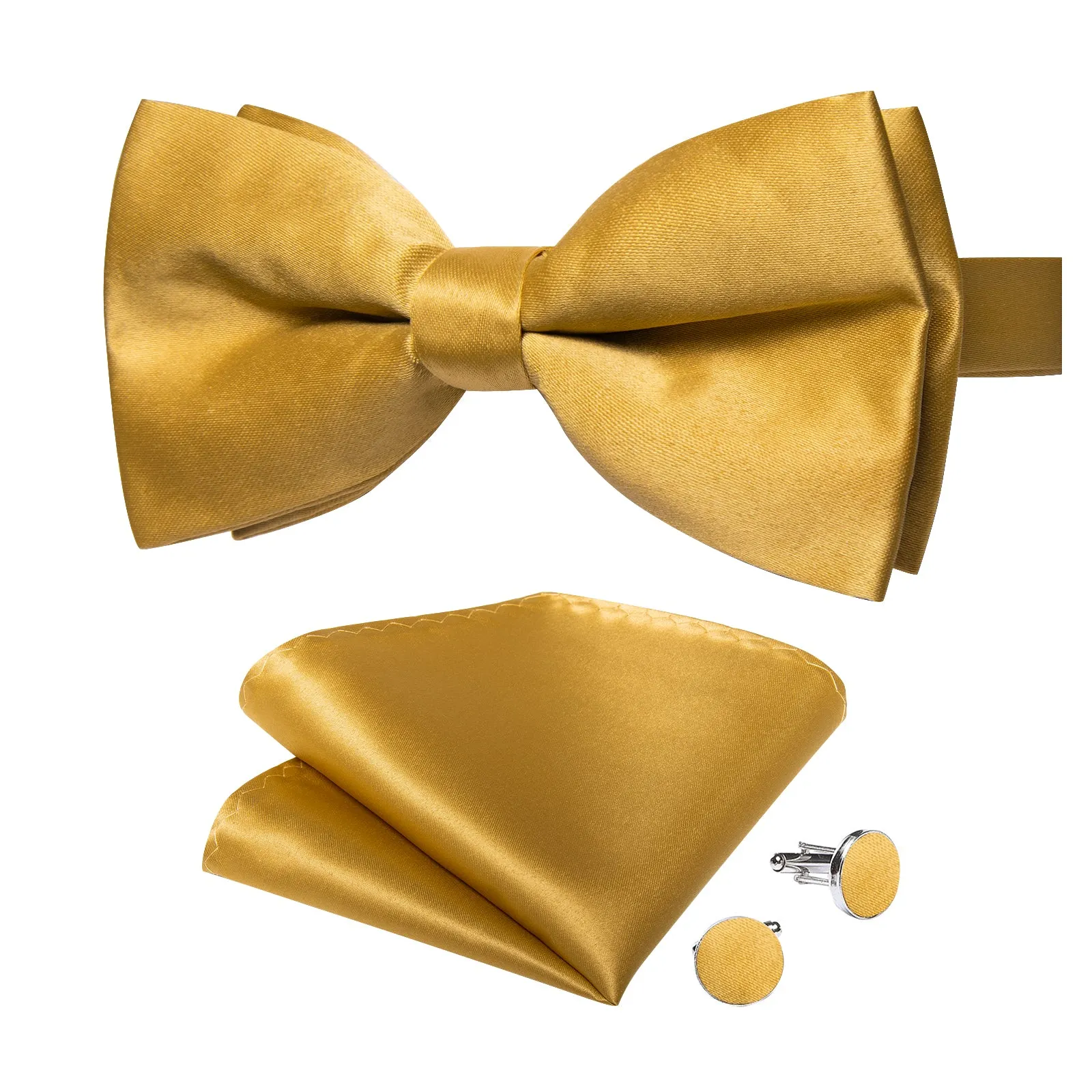 Golden Solid Men's Pre-tied Bowtie Pocket Square Cufflinks Set sold by Ties2You product image thumbnail 4