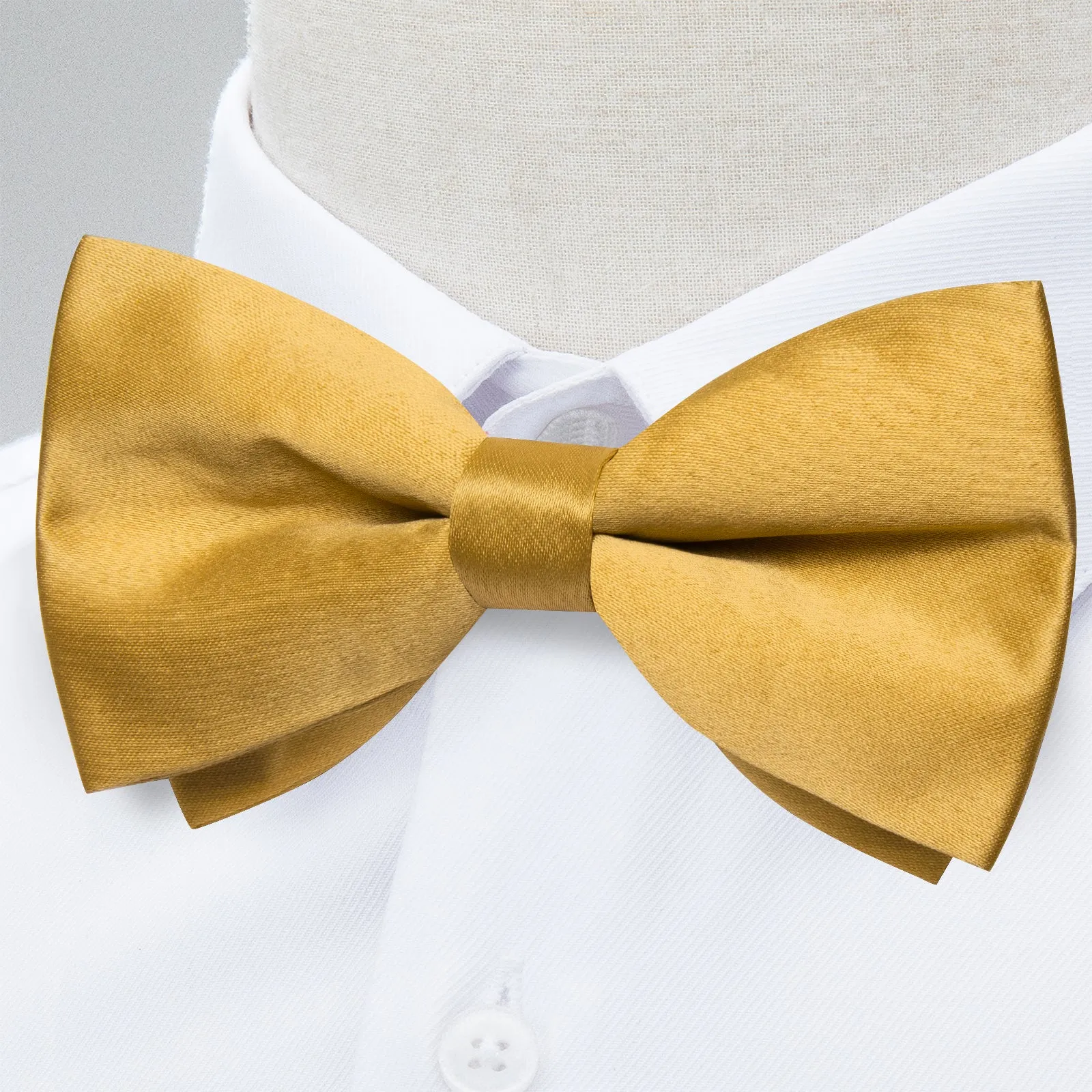 Golden Solid Men's Pre-tied Bowtie Pocket Square Cufflinks Set sold by Ties2You product image thumbnail 5