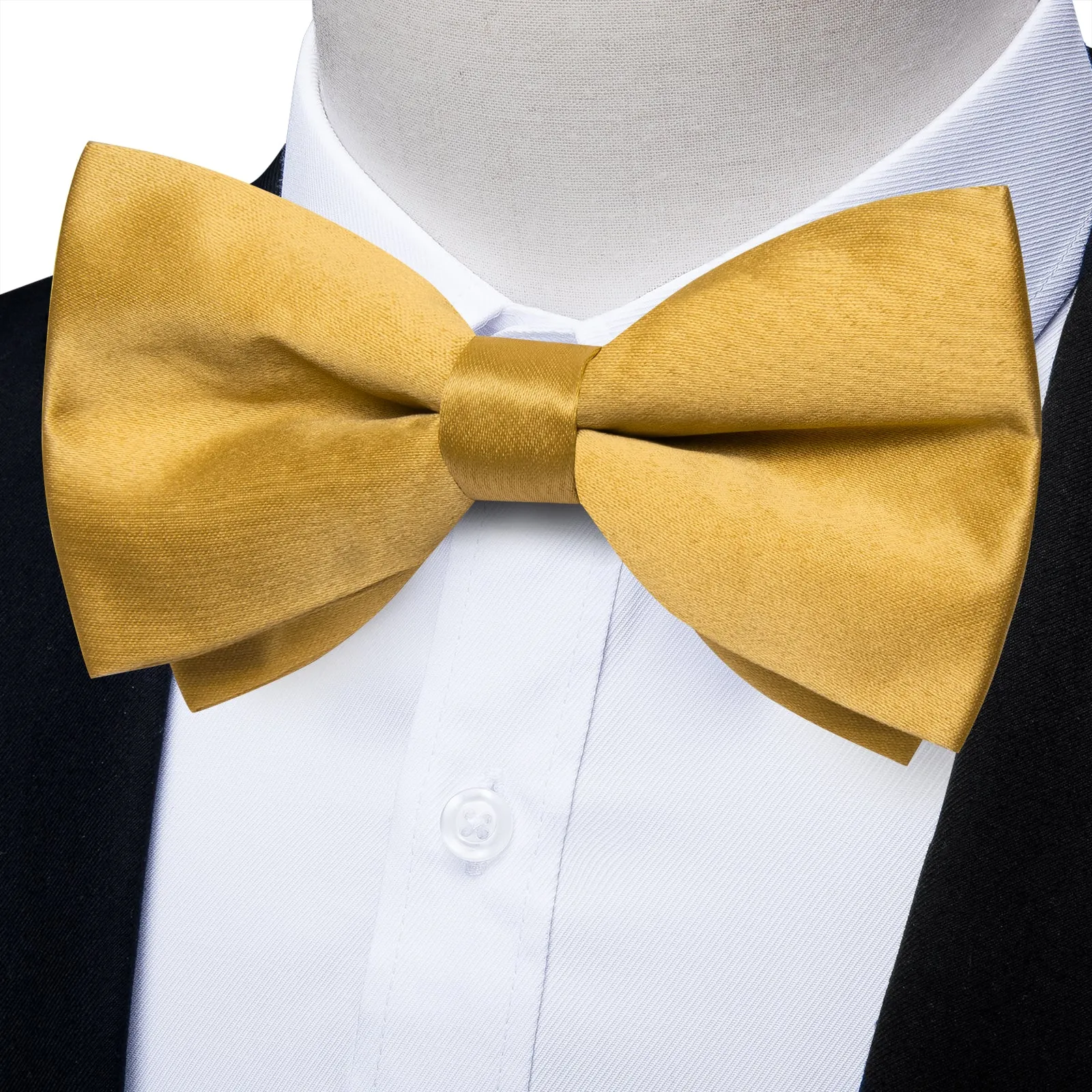 Golden Solid Men's Pre-tied Bowtie Pocket Square Cufflinks Set sold by Ties2You product image thumbnail 2