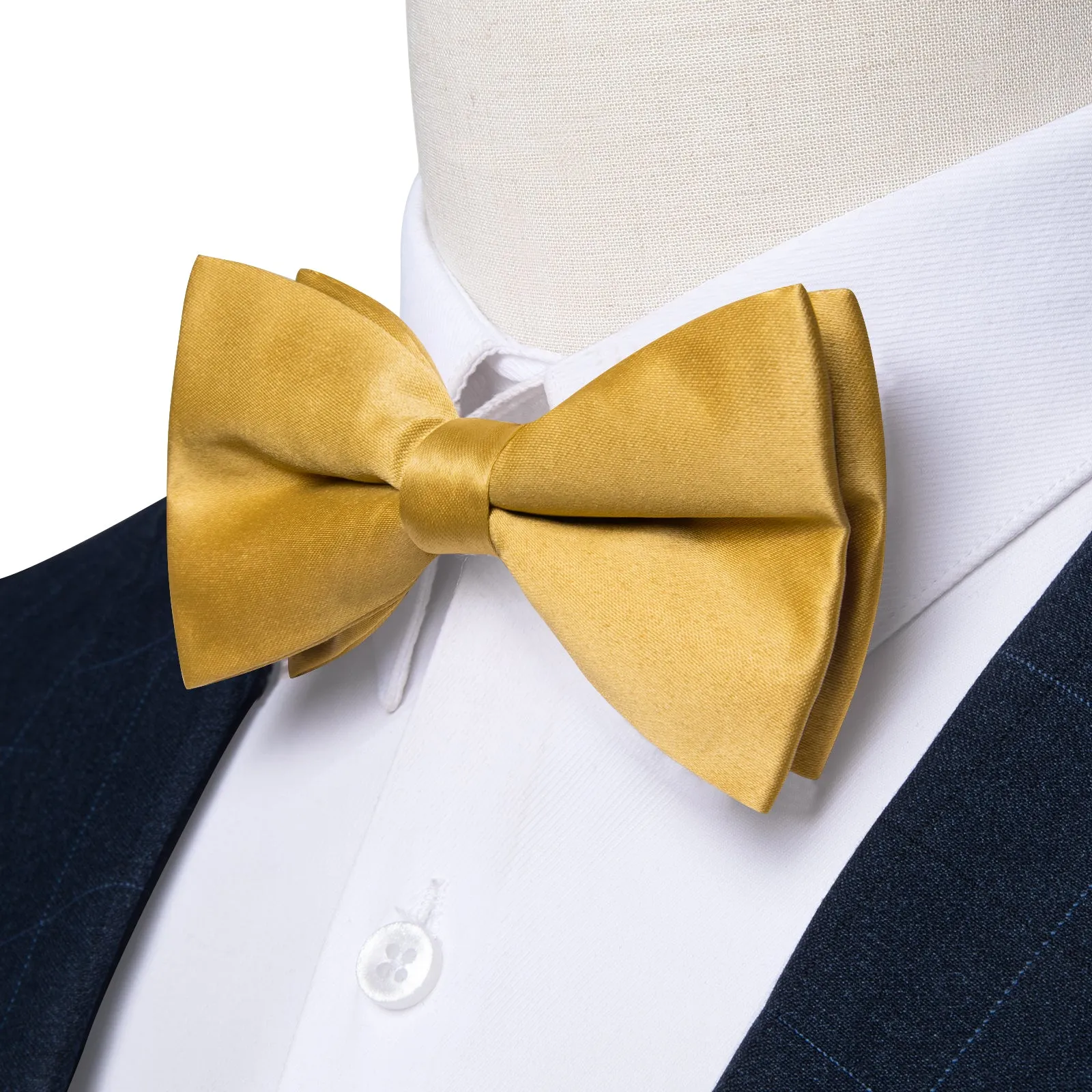 Golden Solid Men's Pre-tied Bowtie Pocket Square Cufflinks Set sold by Ties2You product image thumbnail 3